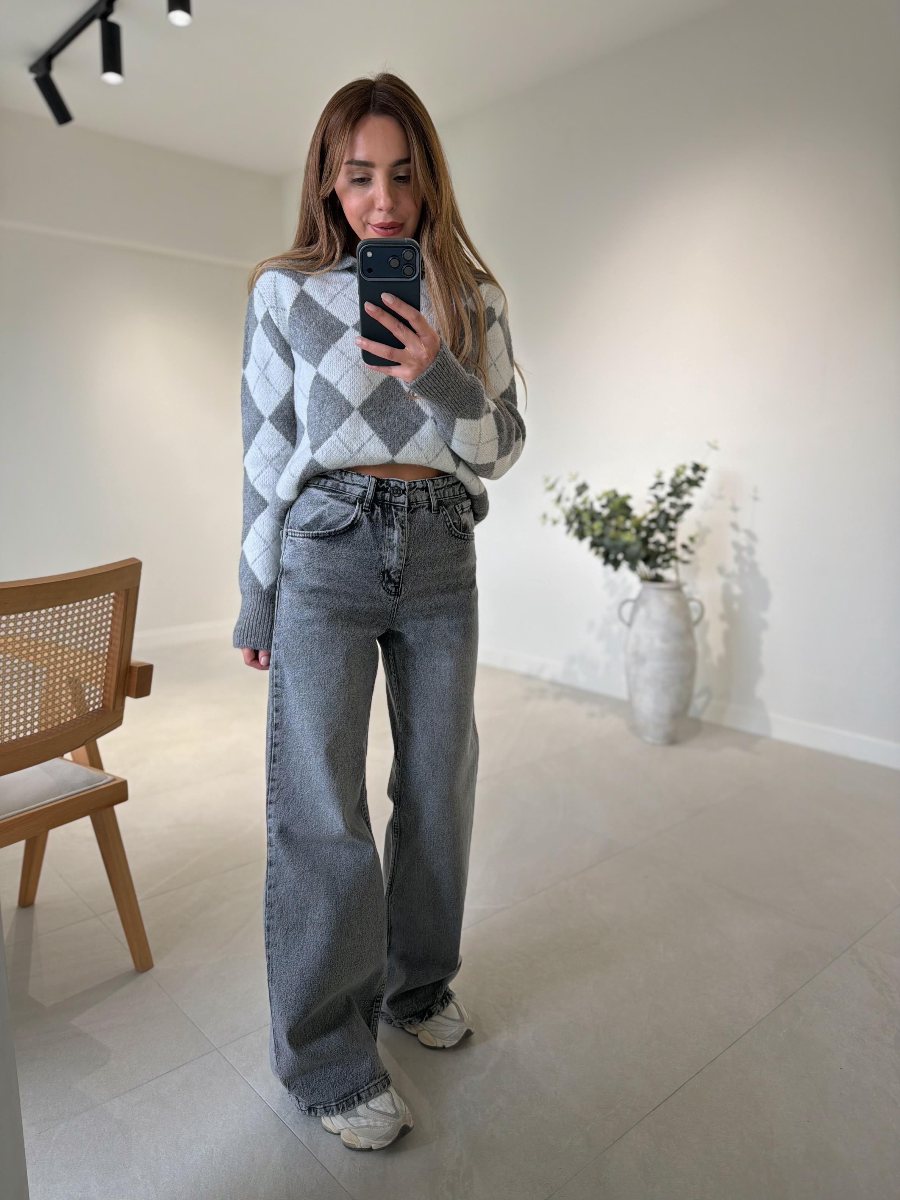 MD Muadil Koyu Gri Wide Leg Jean
