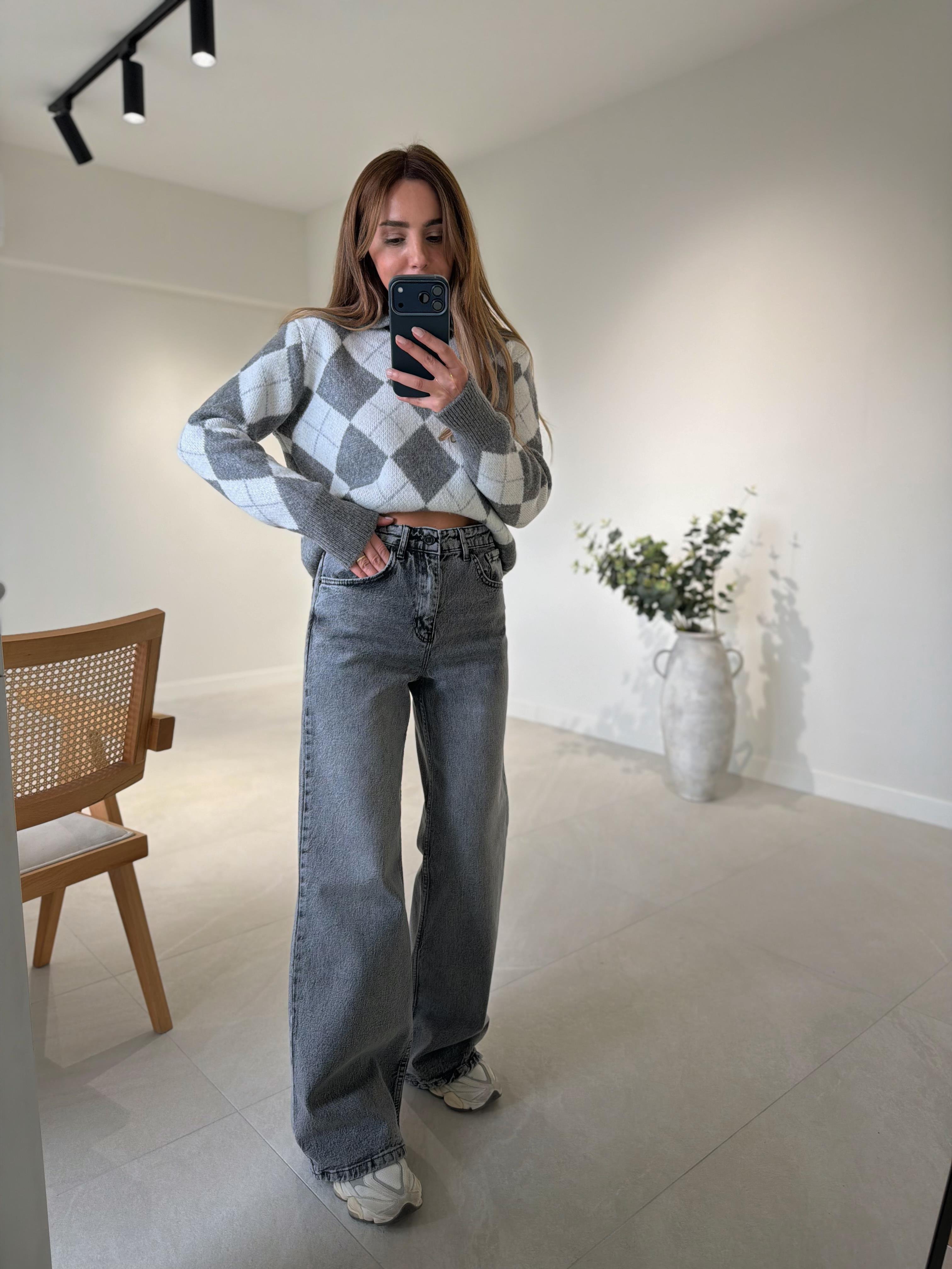 MD Muadil Koyu Gri Wide Leg Jean
