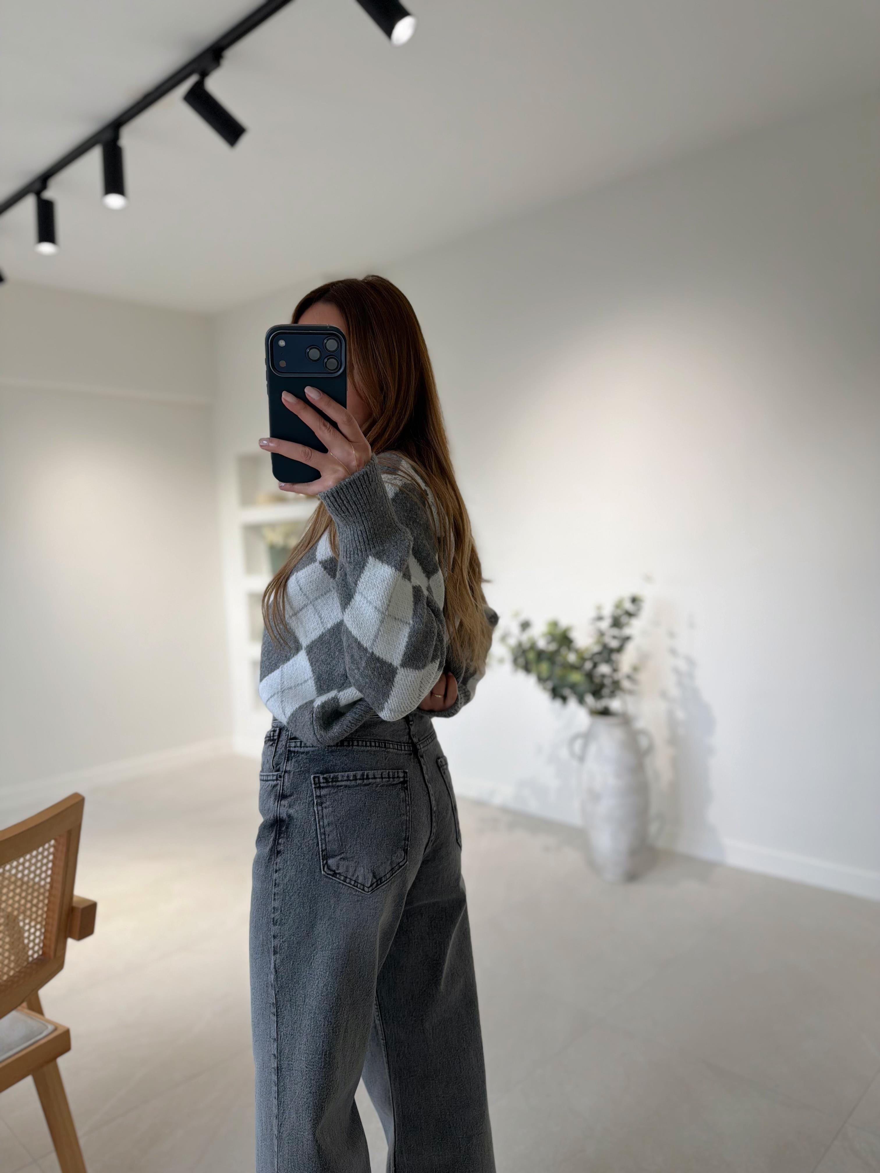 MD Muadil Koyu Gri Wide Leg Jean