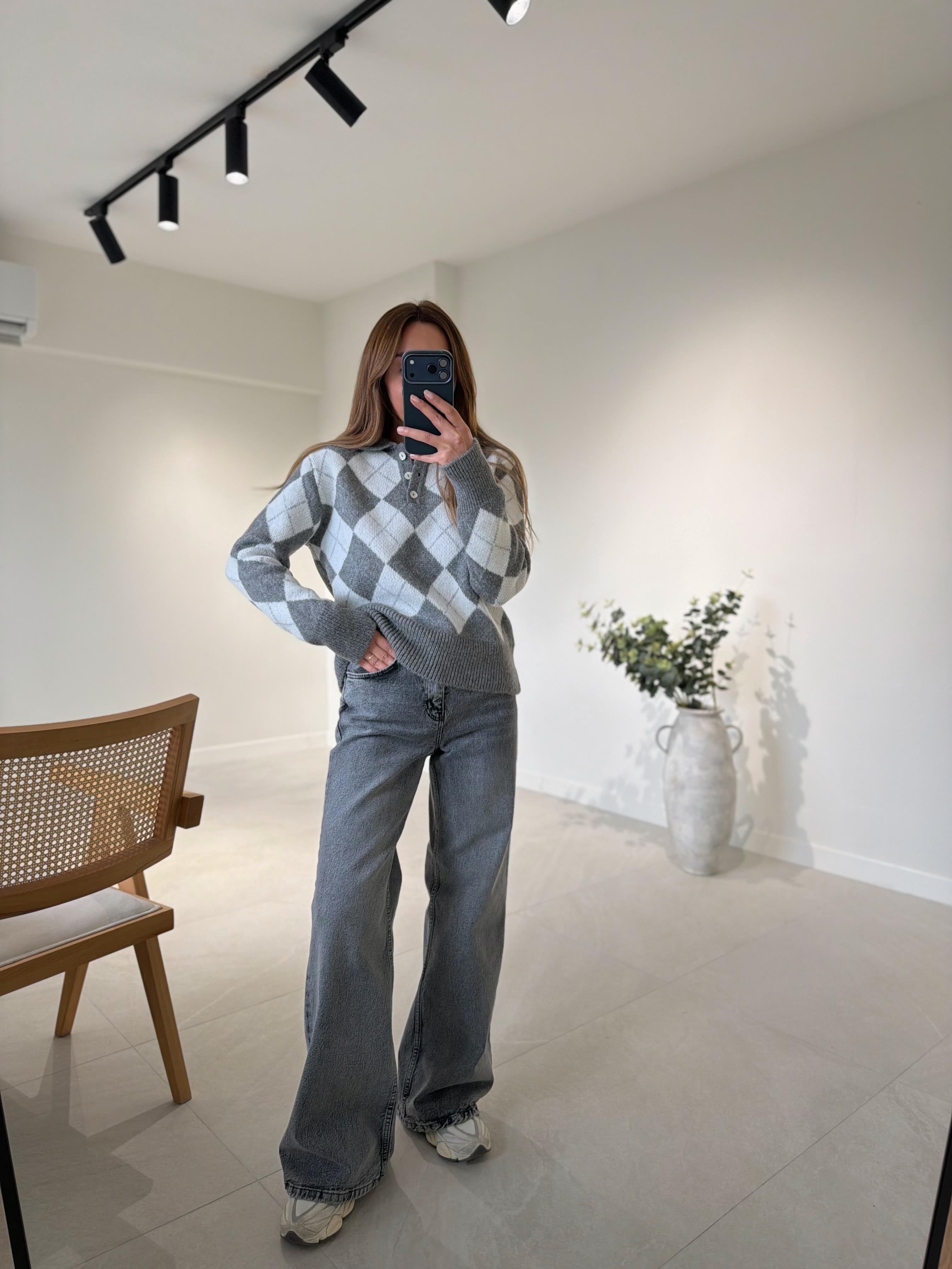 MD Muadil Koyu Gri Wide Leg Jean
