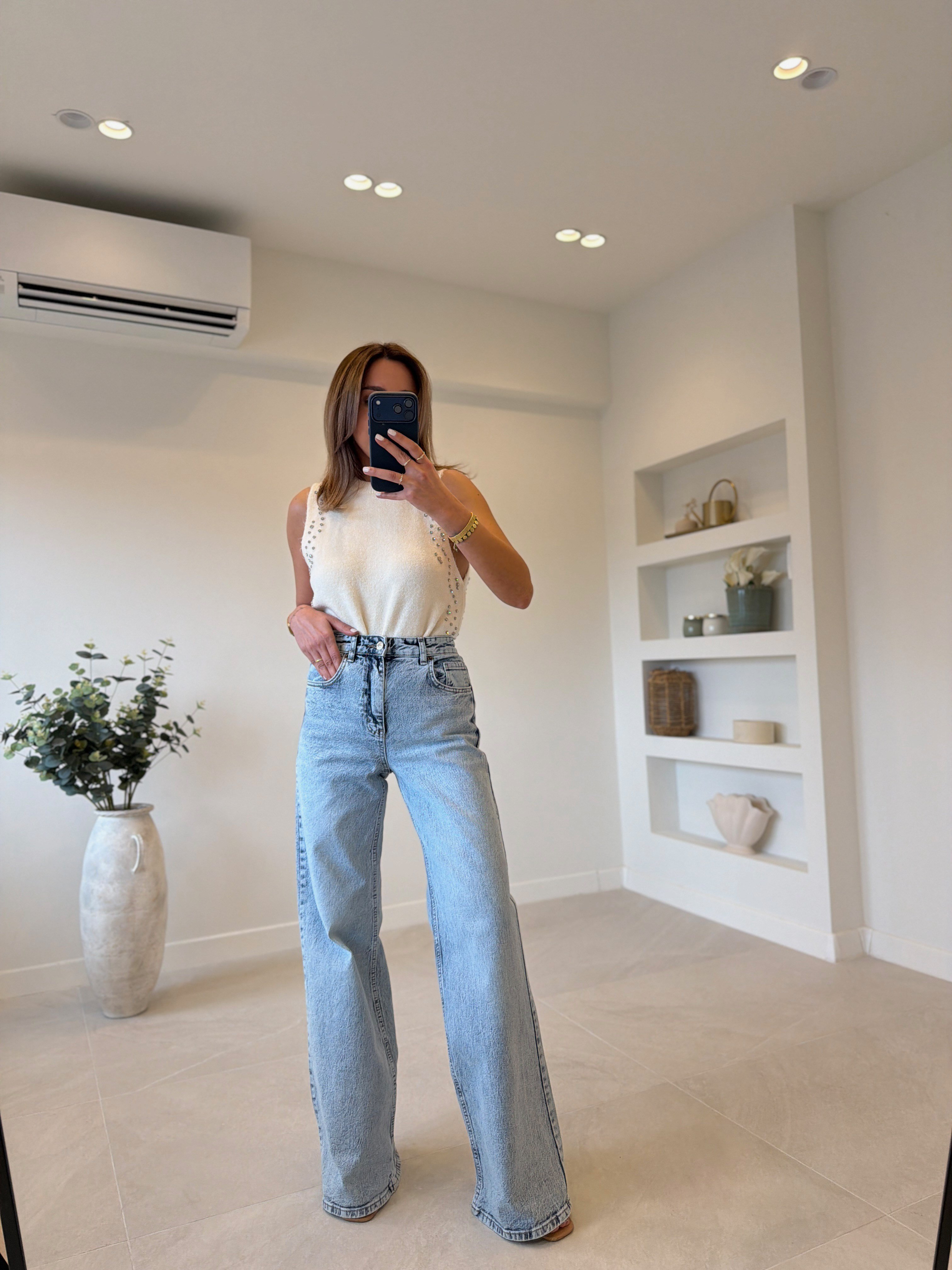 MD Muadil Mavi Kar Yıkama Wide Leg Jean (1 beden küçük tercih ediniz)