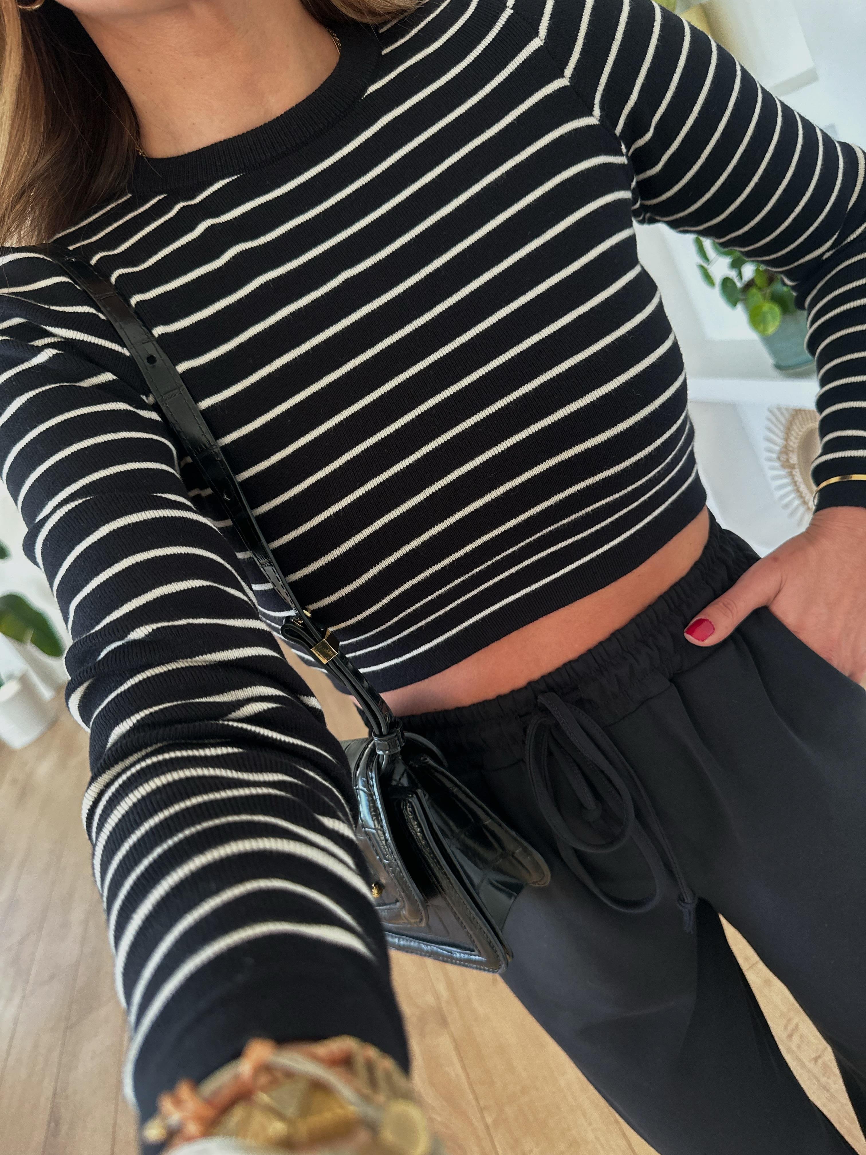 MD SİYAH ÇİZGİLİ CROP TRİKO