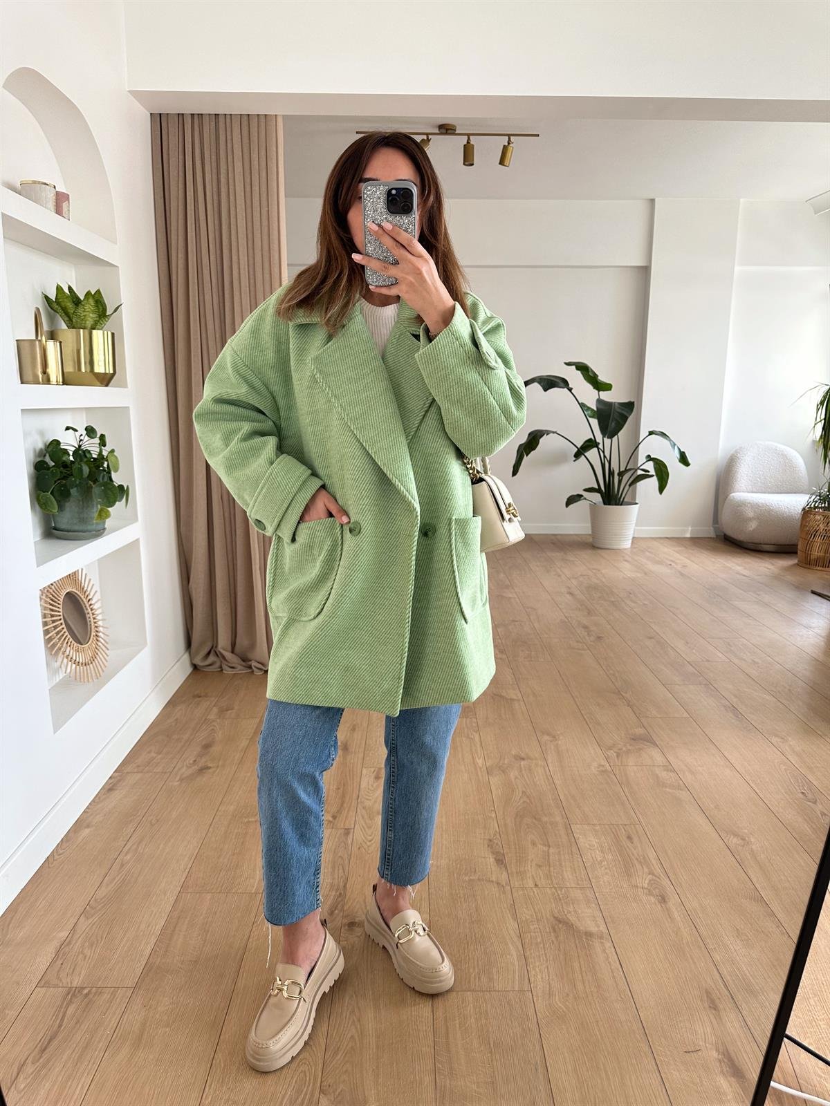 MİNT ASTARLI DÜŞÜK OMUZ OVERSIZE KABAN 