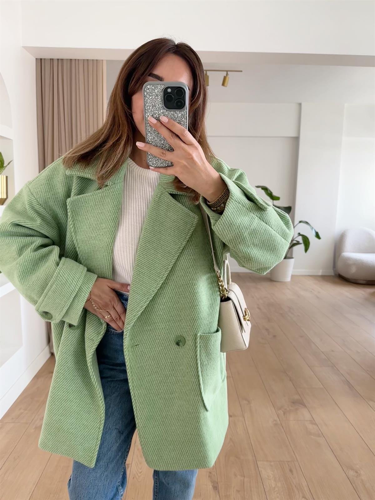 MİNT ASTARLI DÜŞÜK OMUZ OVERSIZE KABAN 