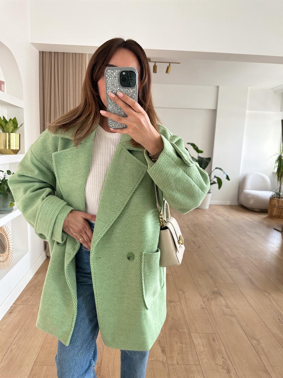 MİNT ASTARLI DÜŞÜK OMUZ OVERSIZE KABAN 