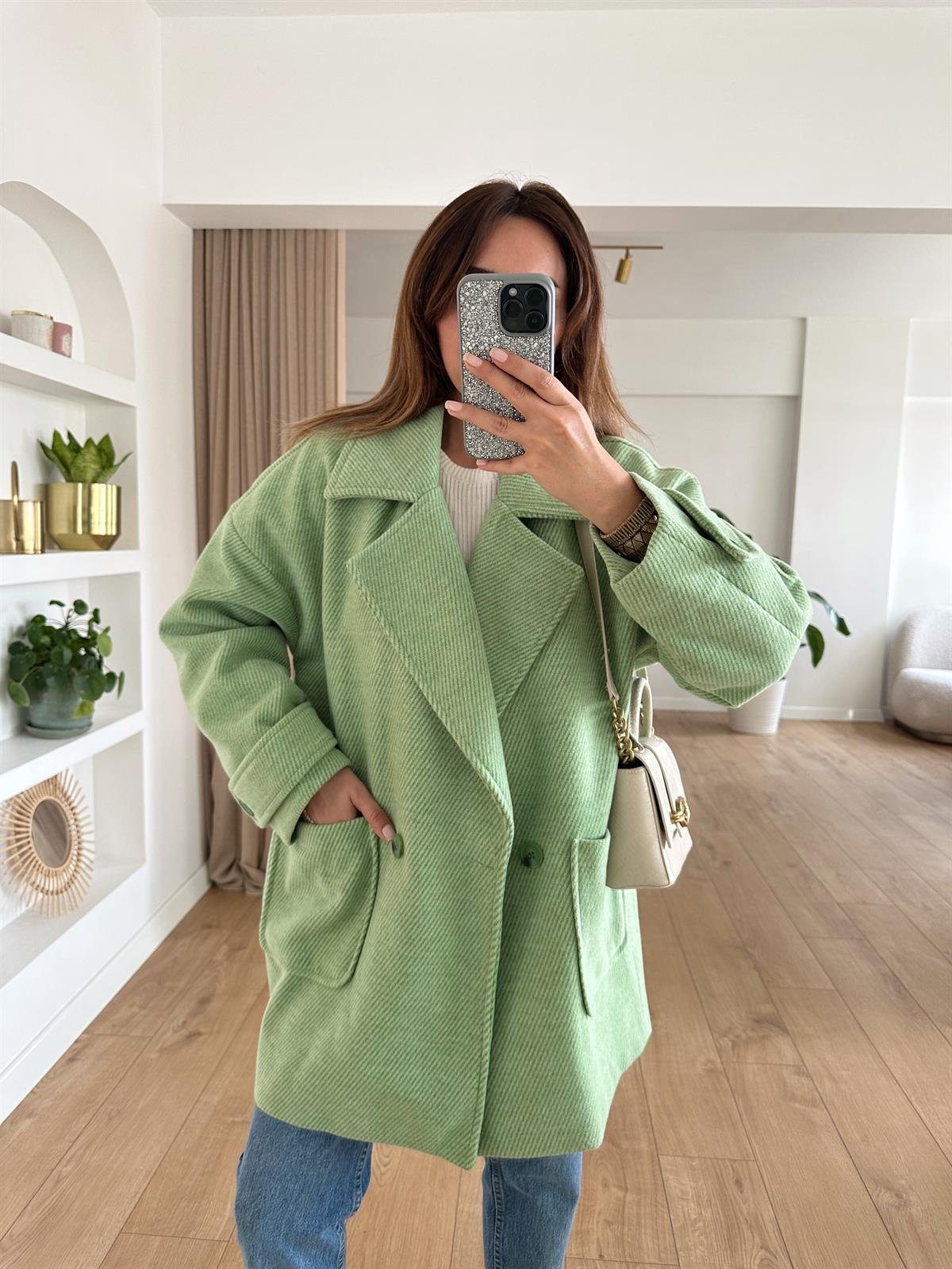 MİNT ASTARLI DÜŞÜK OMUZ OVERSIZE KABAN 