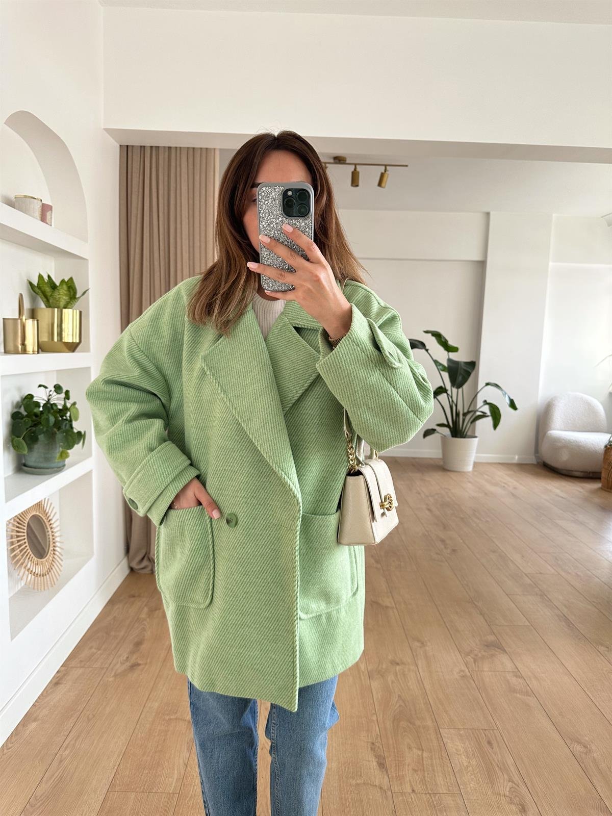 MİNT ASTARLI DÜŞÜK OMUZ OVERSIZE KABAN 