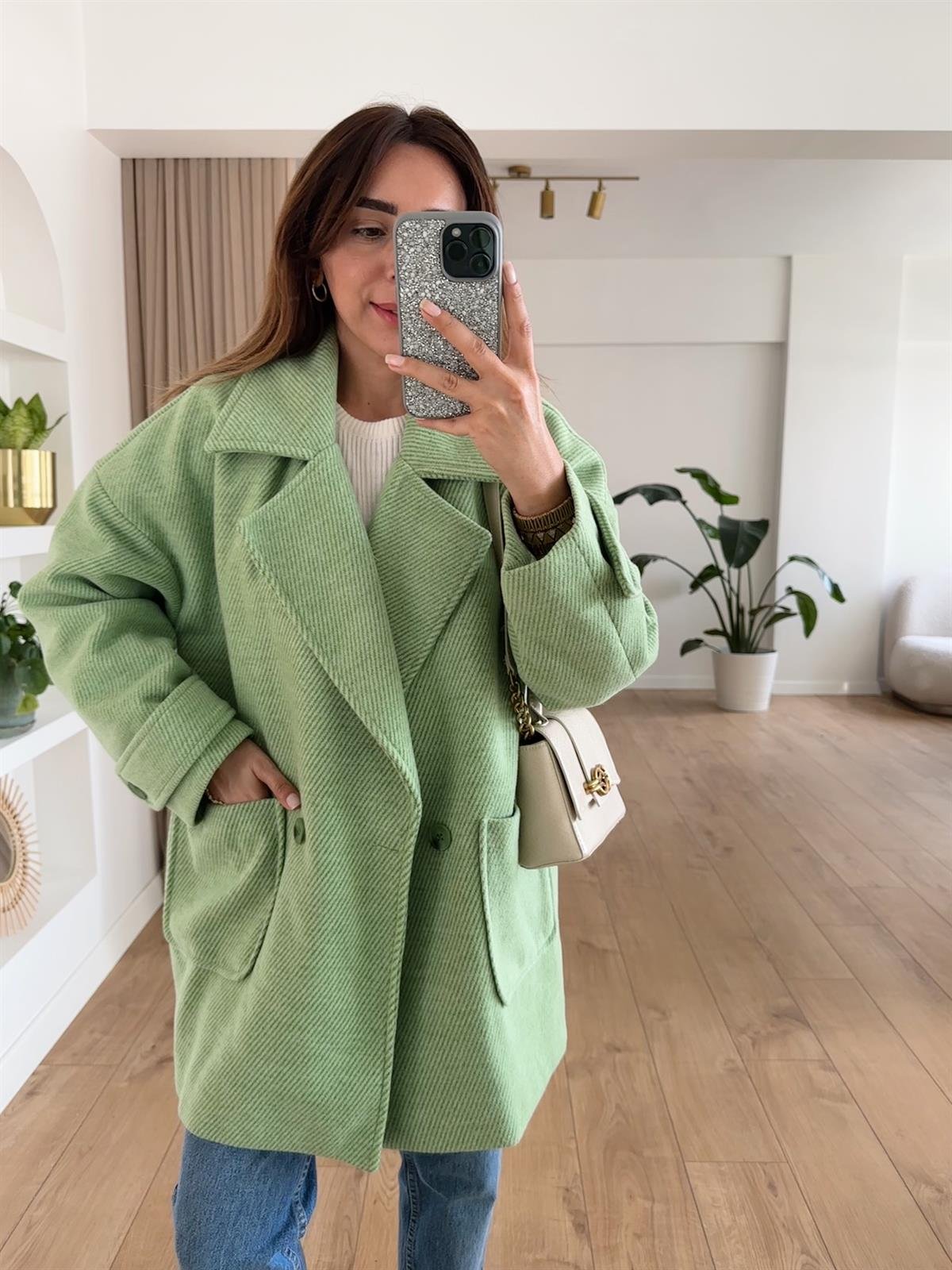 MİNT ASTARLI DÜŞÜK OMUZ OVERSIZE KABAN 