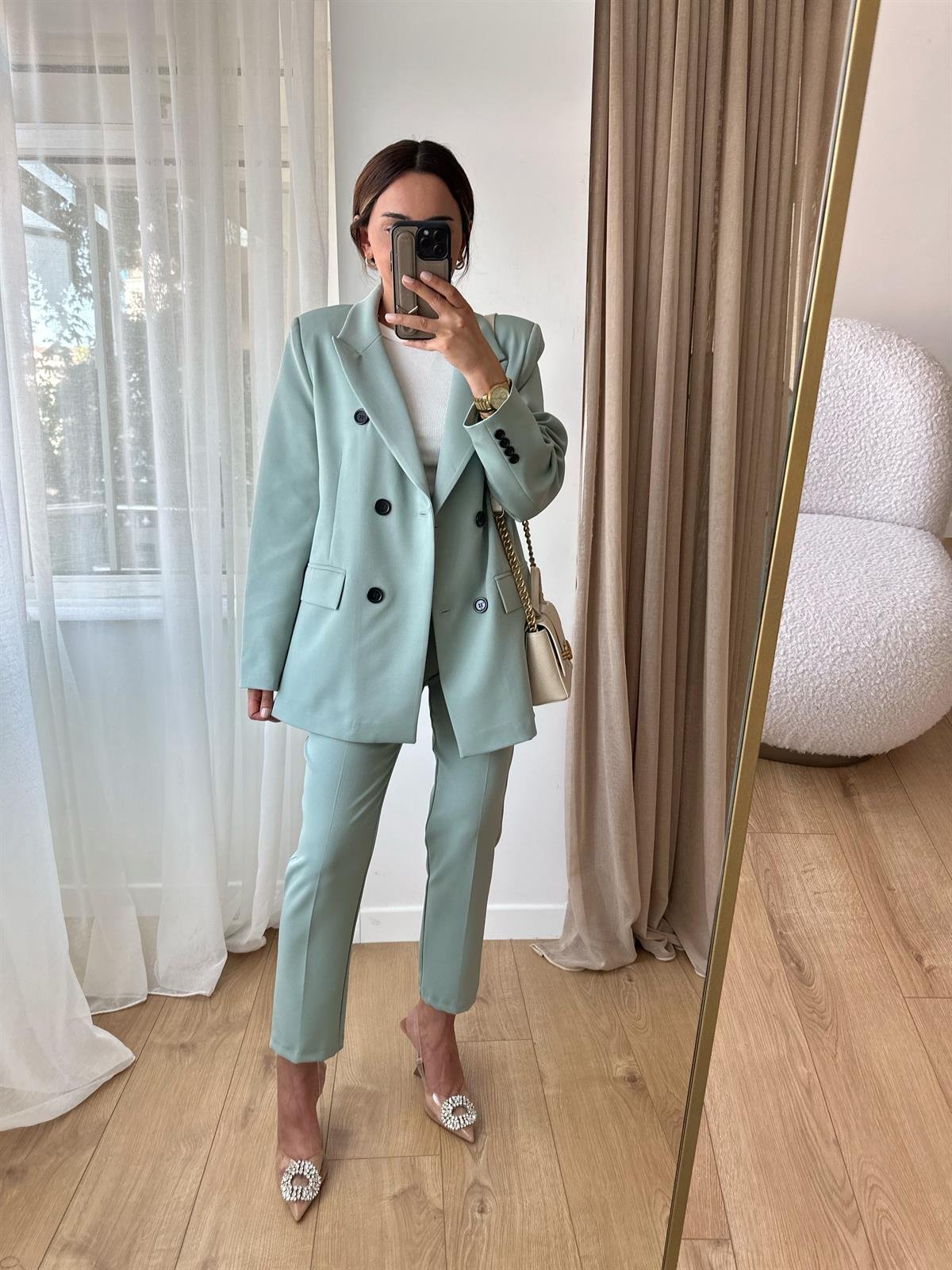 MİNT DÜĞMELİ BLAZER CEKET