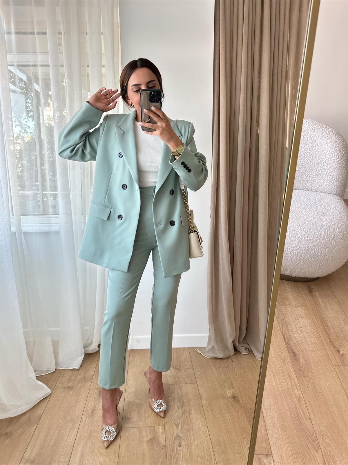 MİNT DÜĞMELİ BLAZER CEKET