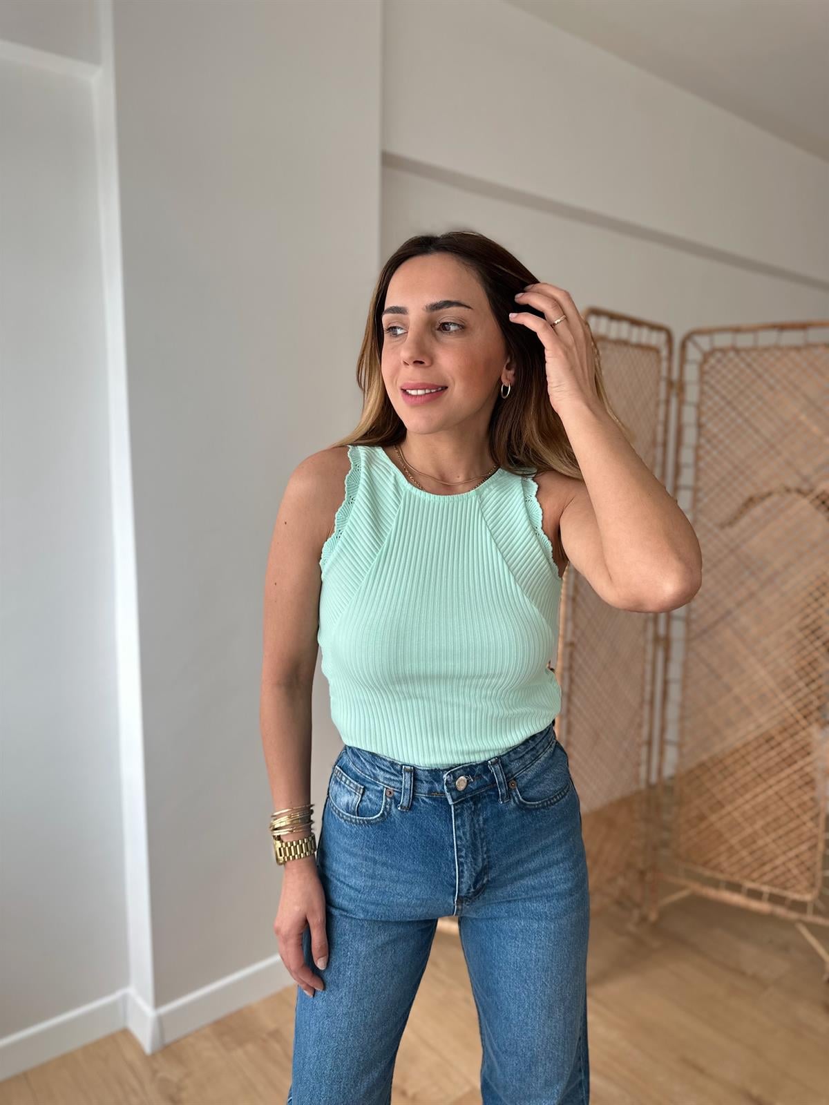 MİNT FİTİLLİ PAMUKLU BLUZ