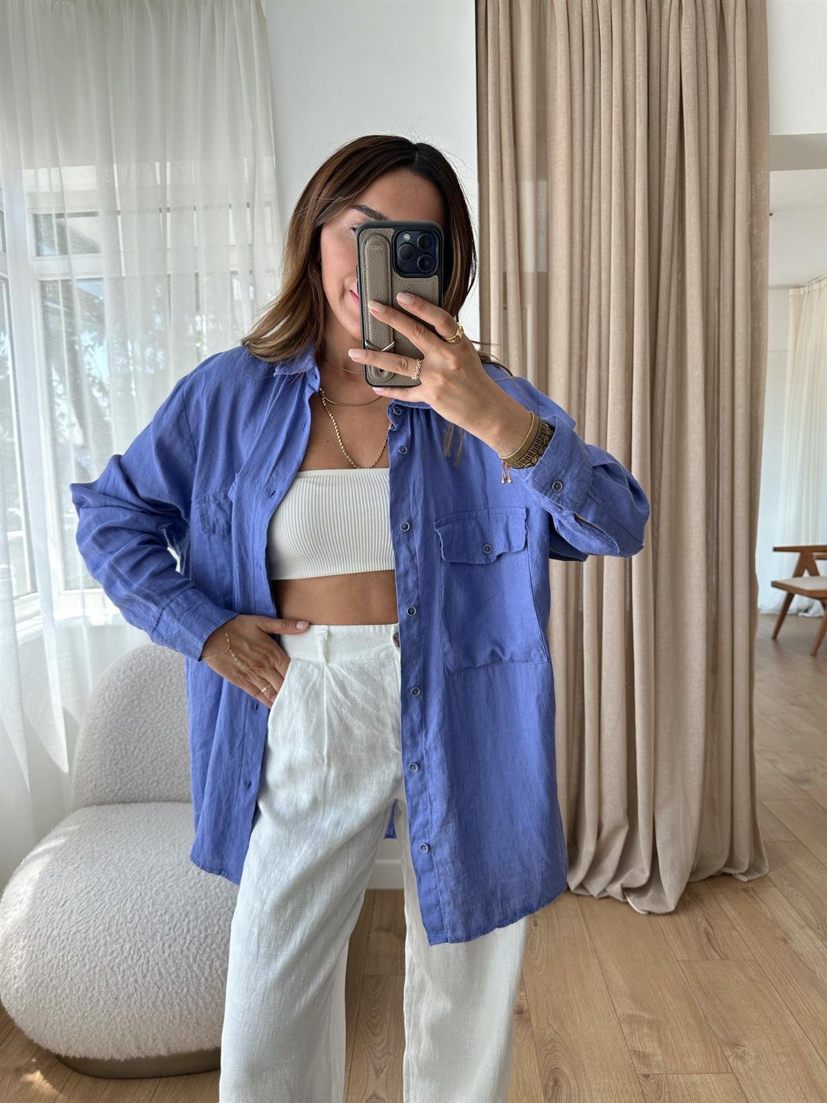 MOR HAM KETEN OVERSIZE GÖMLEK