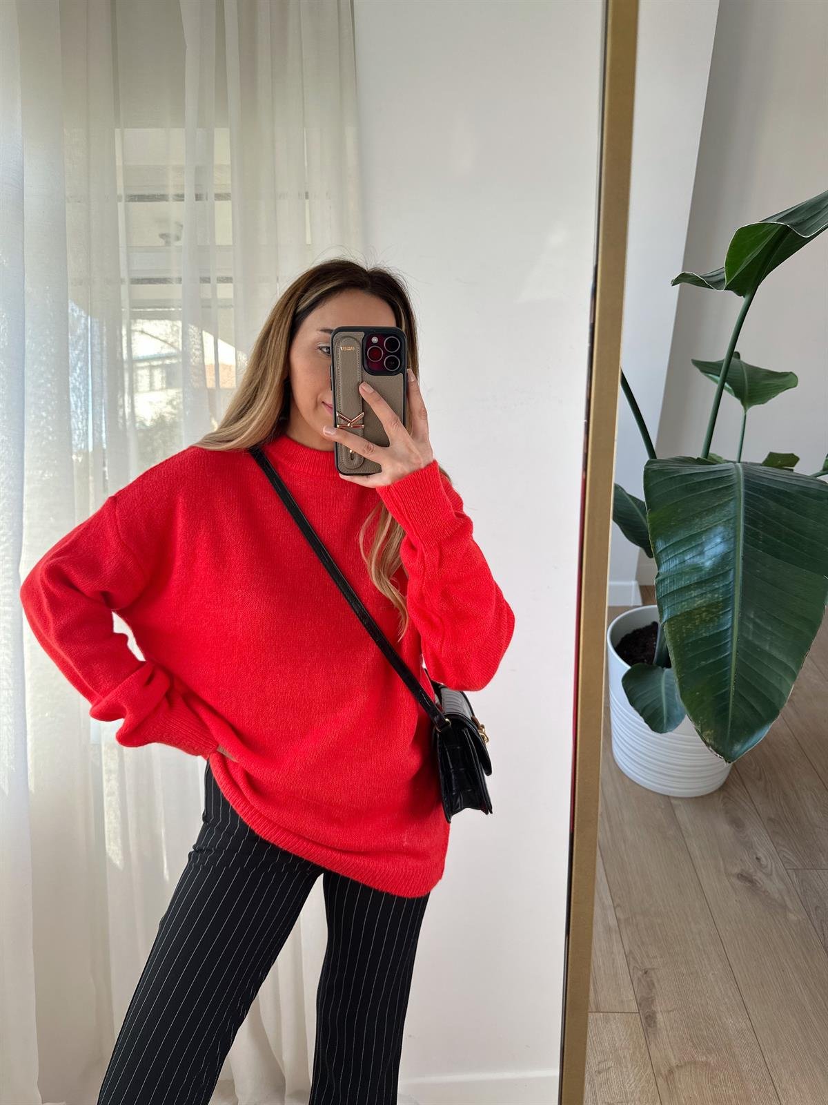 NAR ÇİÇEĞİ BİSİKLET YAKA OVERSIZE KAZAK