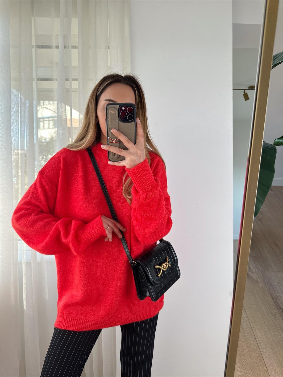 NAR ÇİÇEĞİ BİSİKLET YAKA OVERSIZE KAZAK