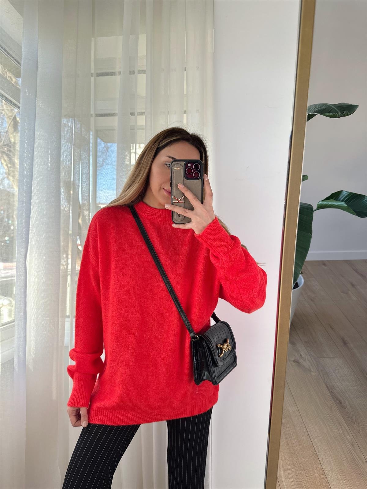NAR ÇİÇEĞİ BİSİKLET YAKA OVERSIZE KAZAK
