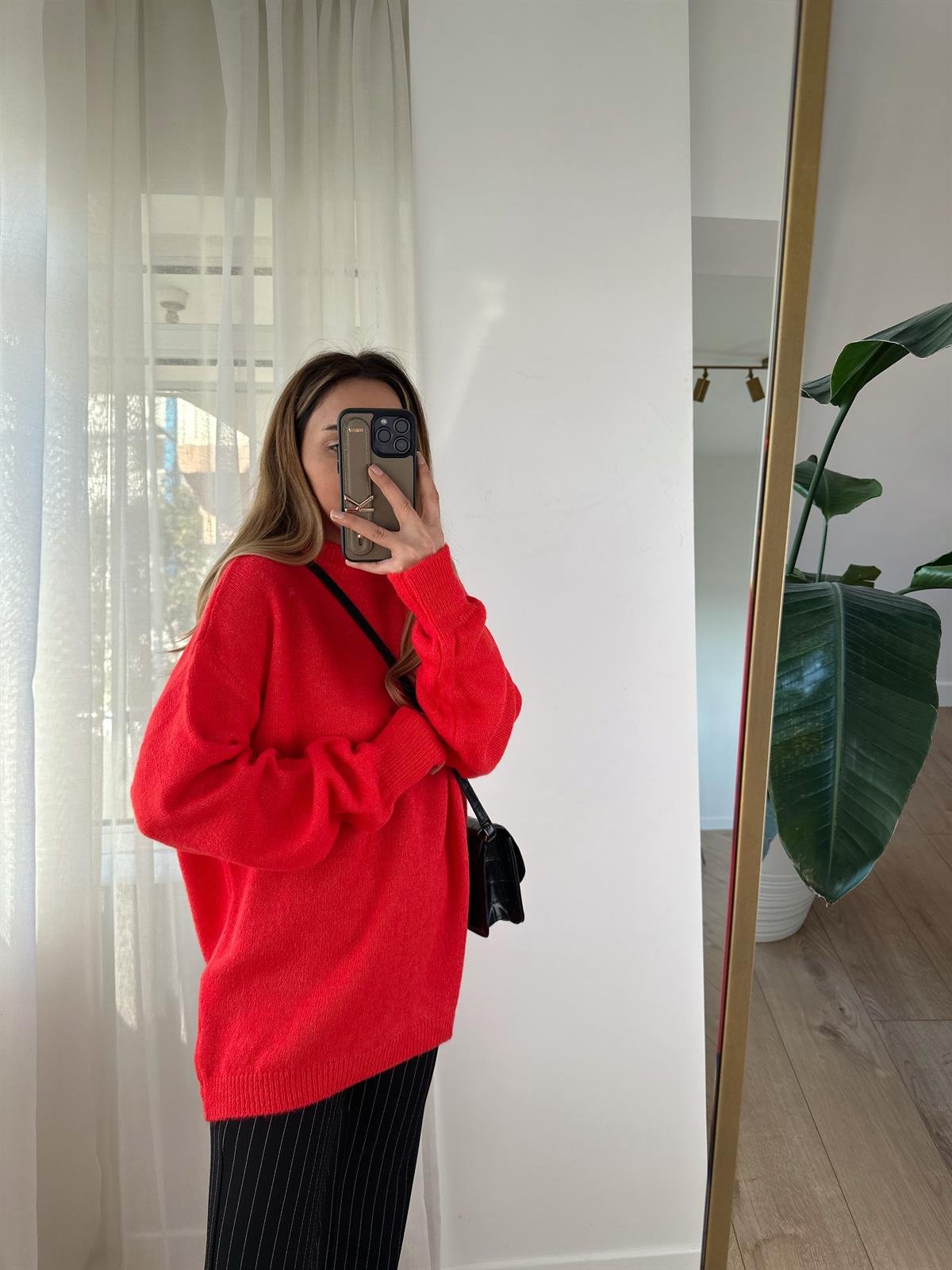 NAR ÇİÇEĞİ BİSİKLET YAKA OVERSIZE KAZAK