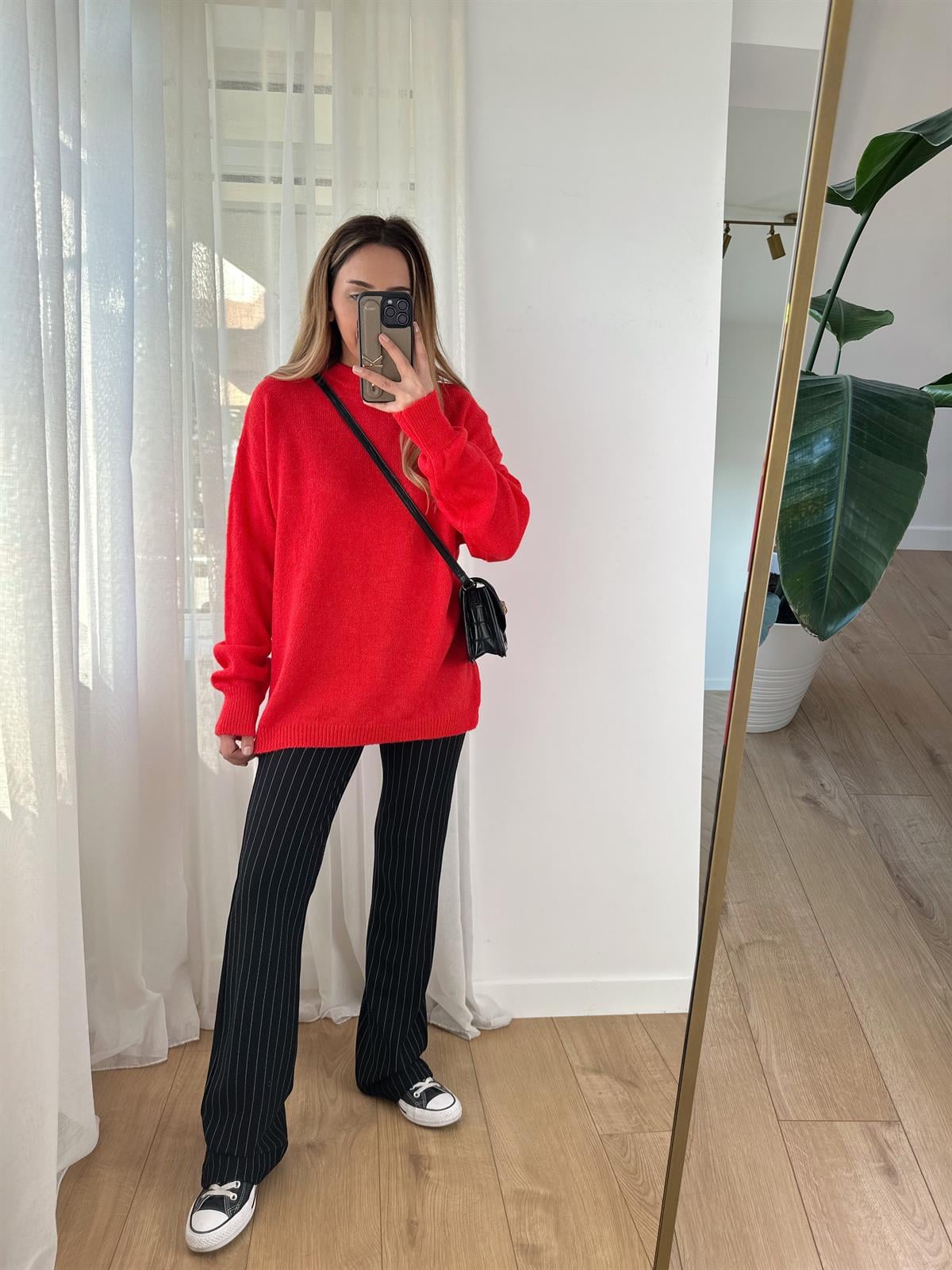 NAR ÇİÇEĞİ BİSİKLET YAKA OVERSIZE KAZAK
