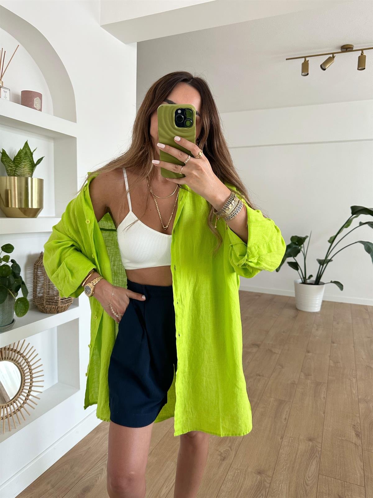 NEON  HAM KETEN OVERSIZE TUNİK GÖMLEK