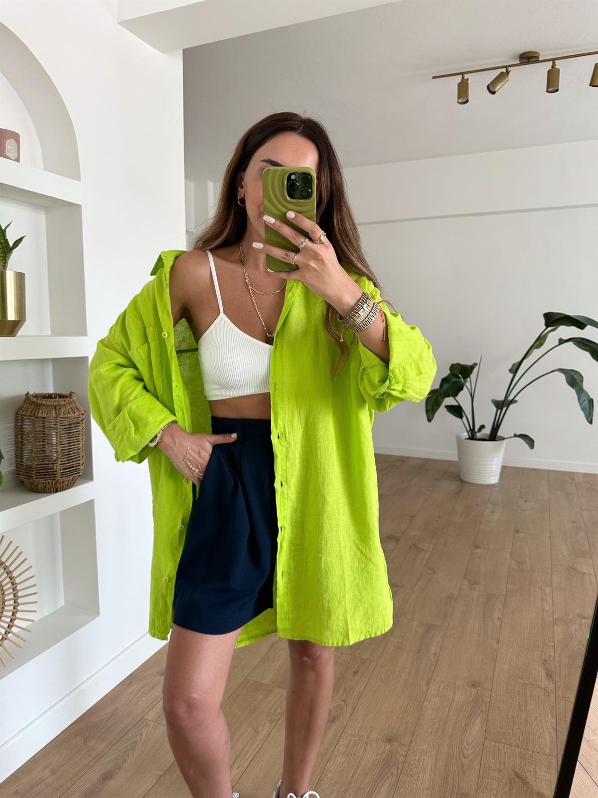 NEON  HAM KETEN OVERSIZE TUNİK GÖMLEK