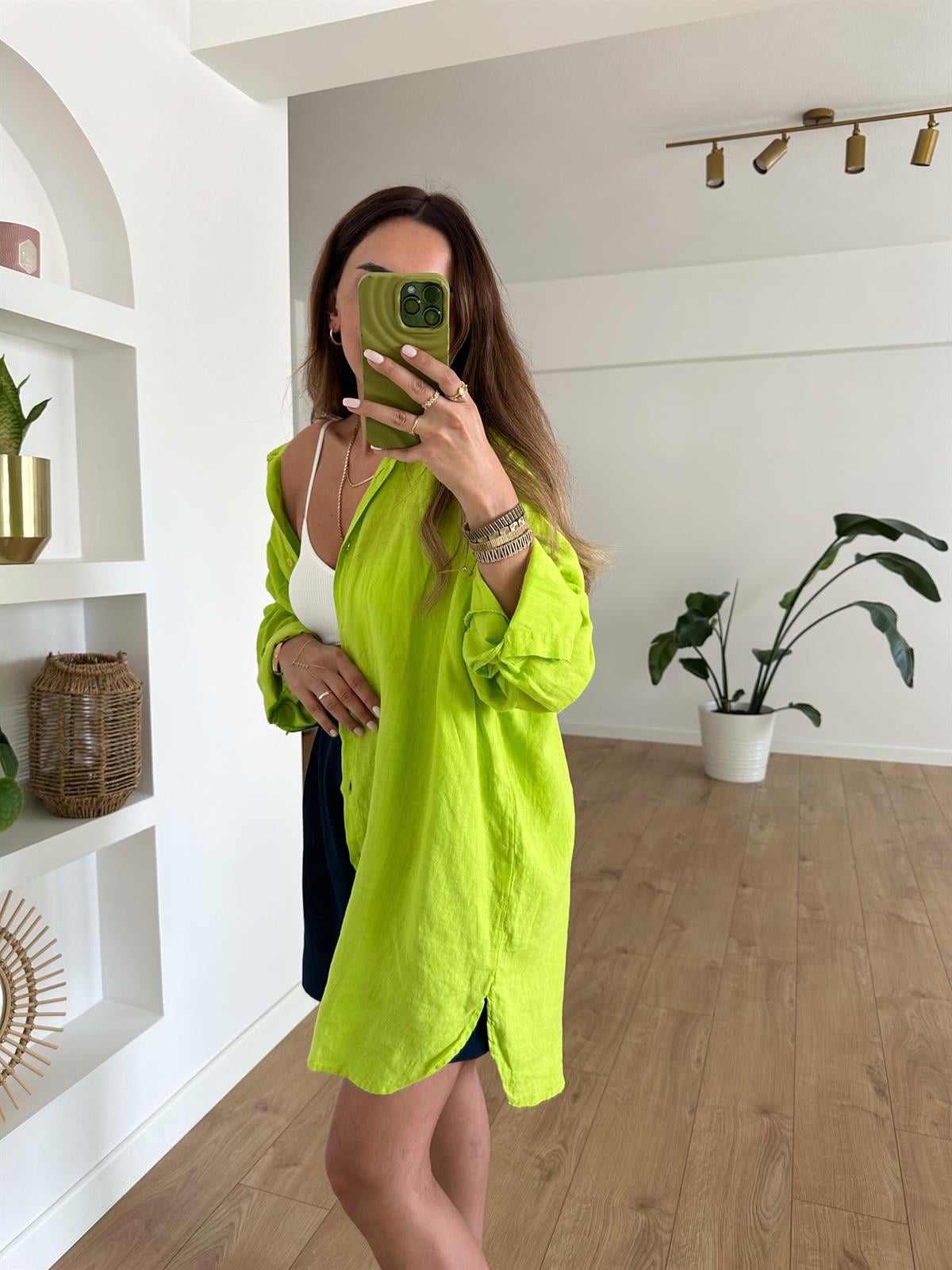 NEON  HAM KETEN OVERSIZE TUNİK GÖMLEK