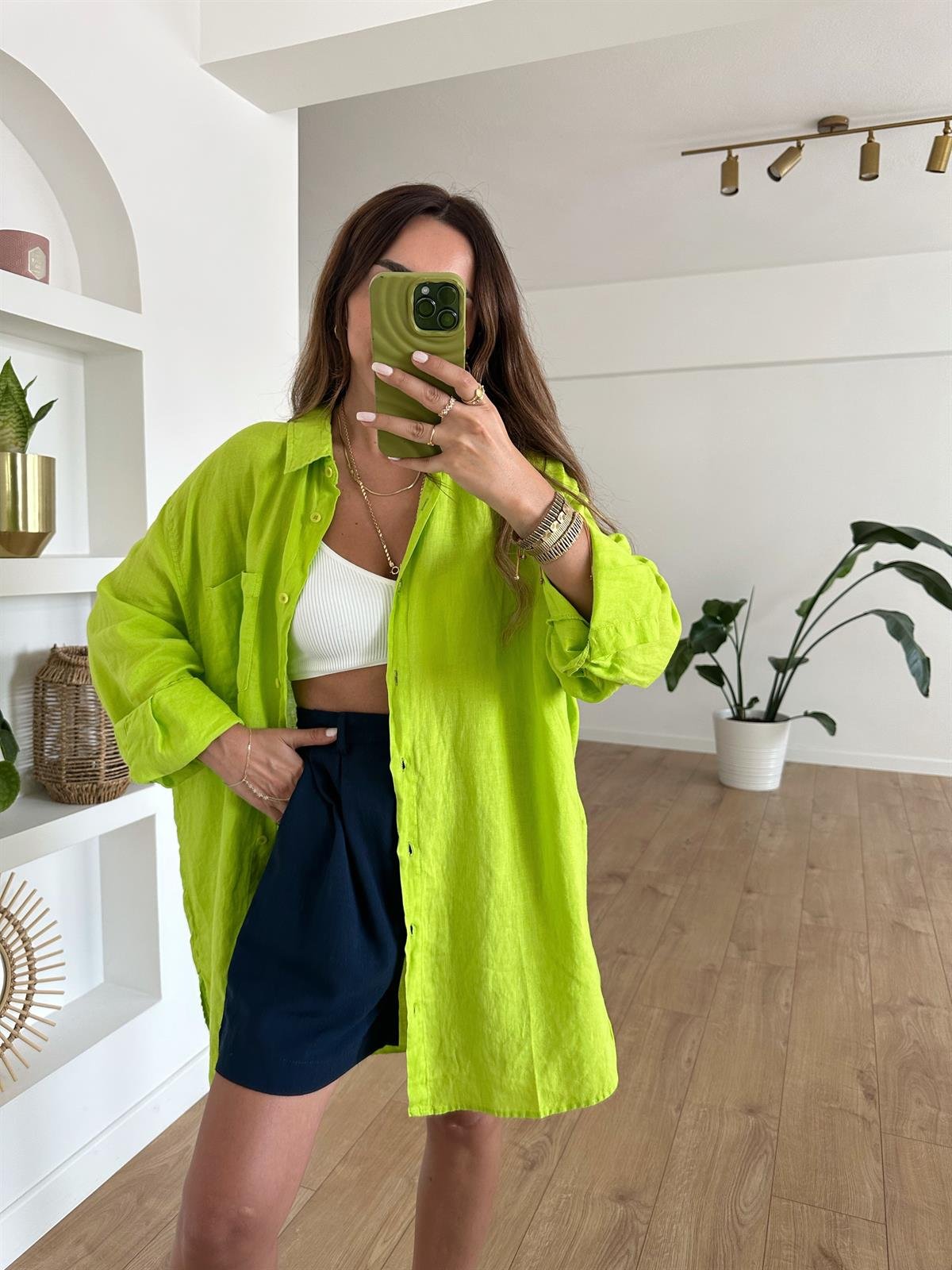 NEON  HAM KETEN OVERSIZE TUNİK GÖMLEK