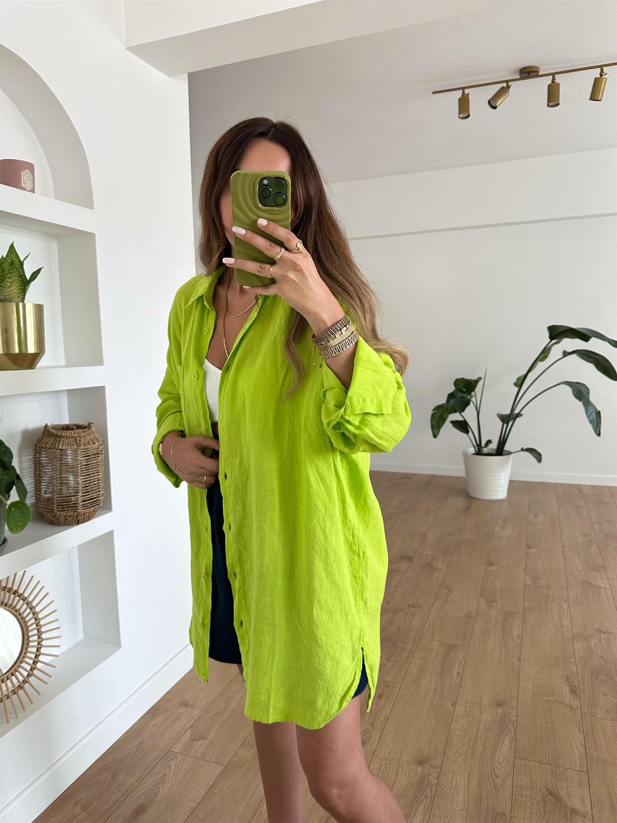 NEON  HAM KETEN OVERSIZE TUNİK GÖMLEK