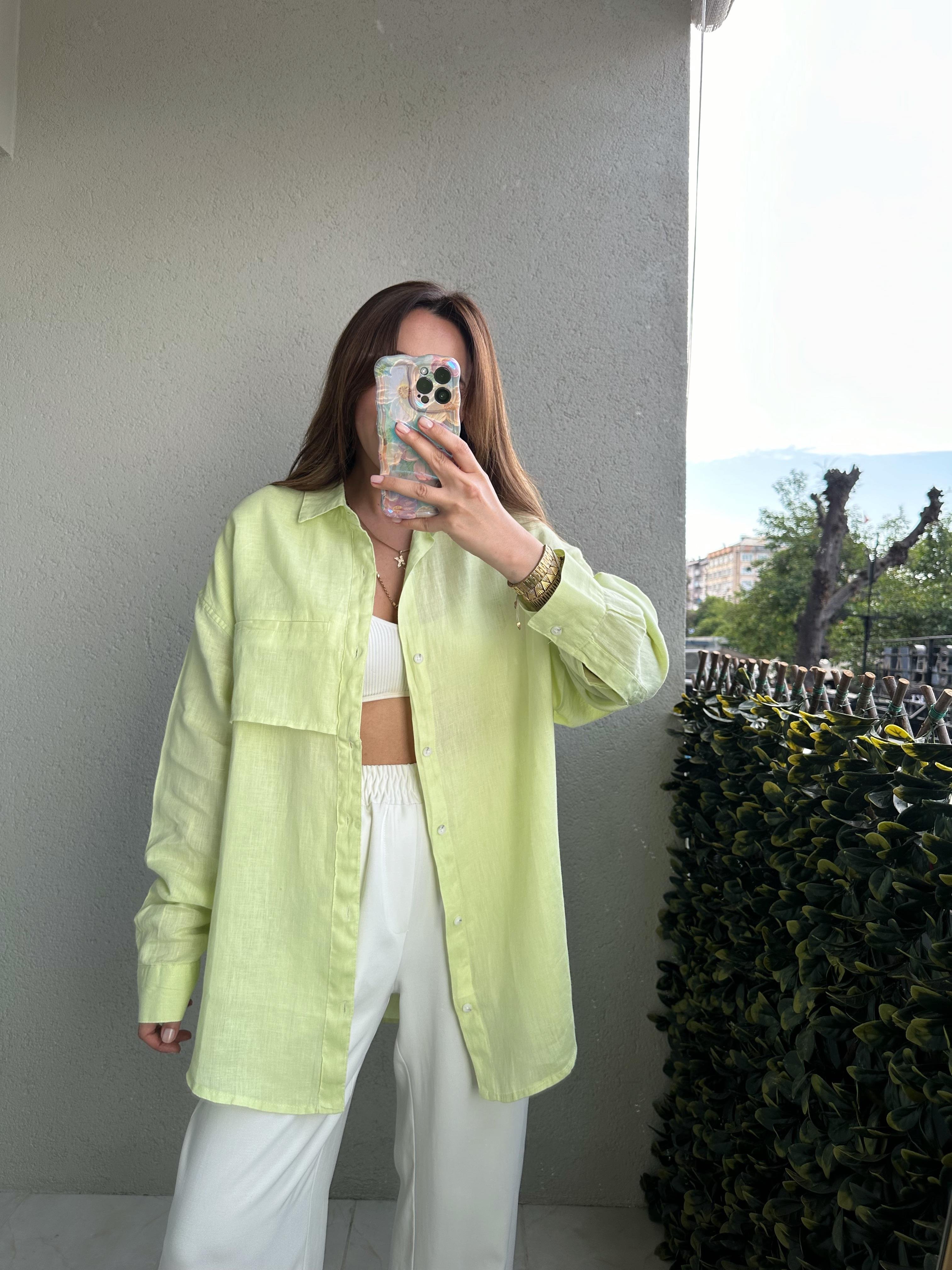 NEON OVERSIZE HAM KETEN GÖMLEK