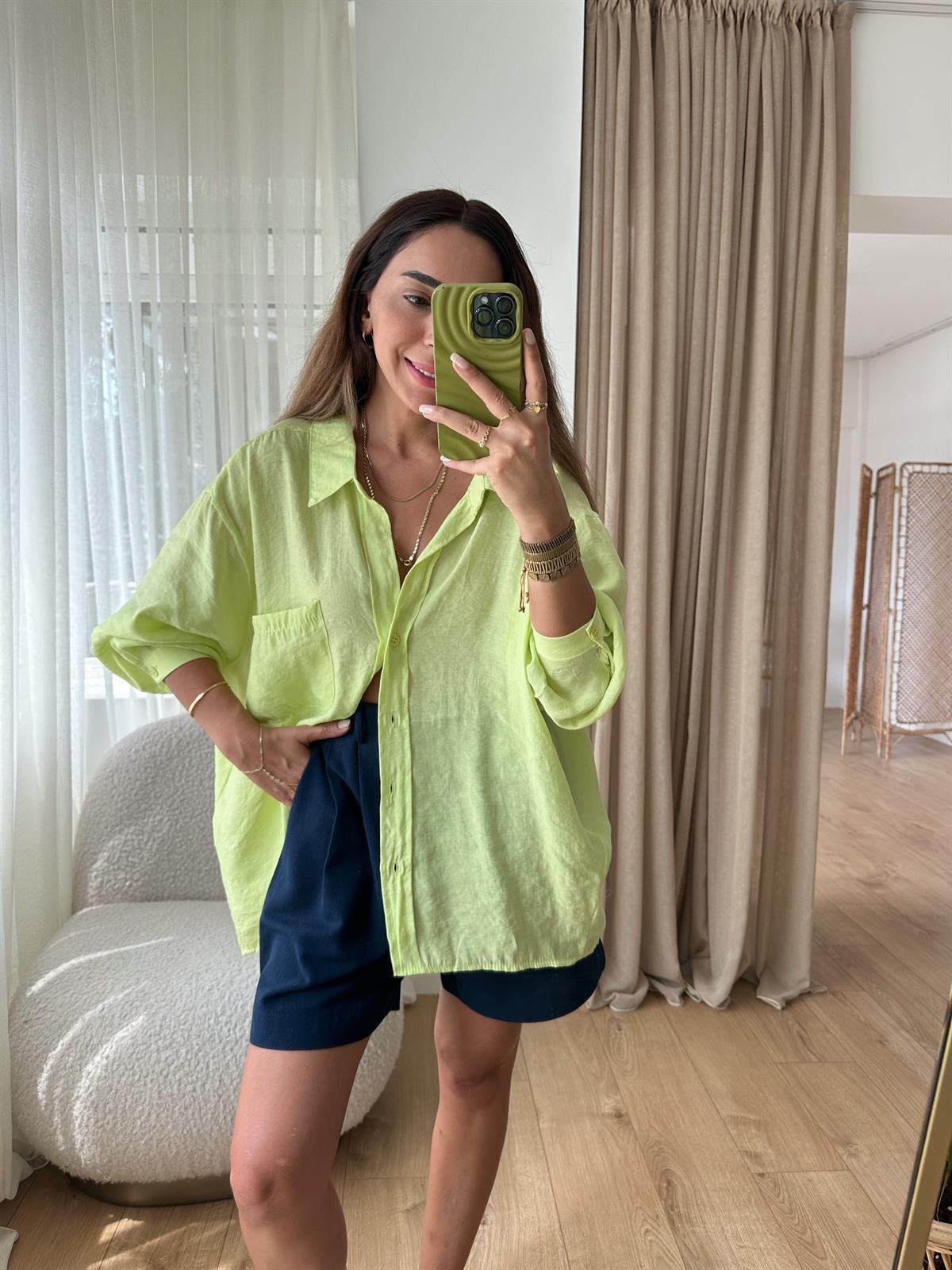 NEON TENSEL OVERSİZE GÖMLEK
