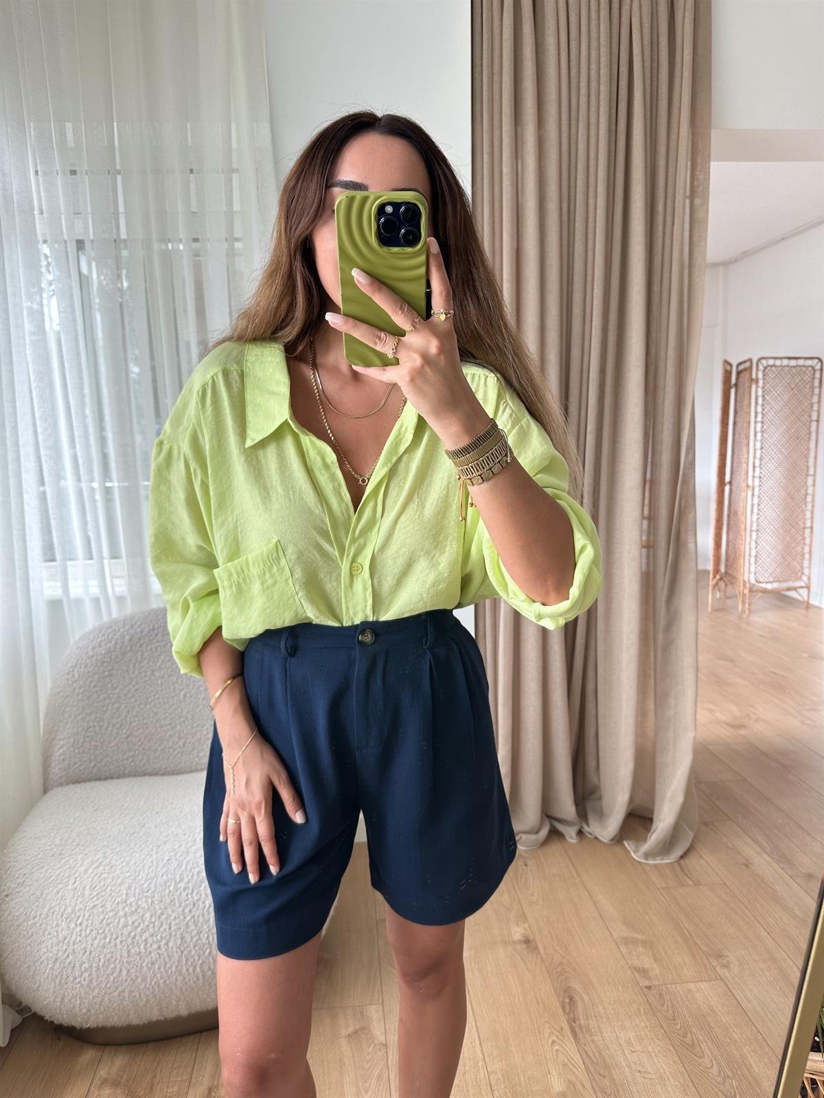 NEON TENSEL OVERSİZE GÖMLEK