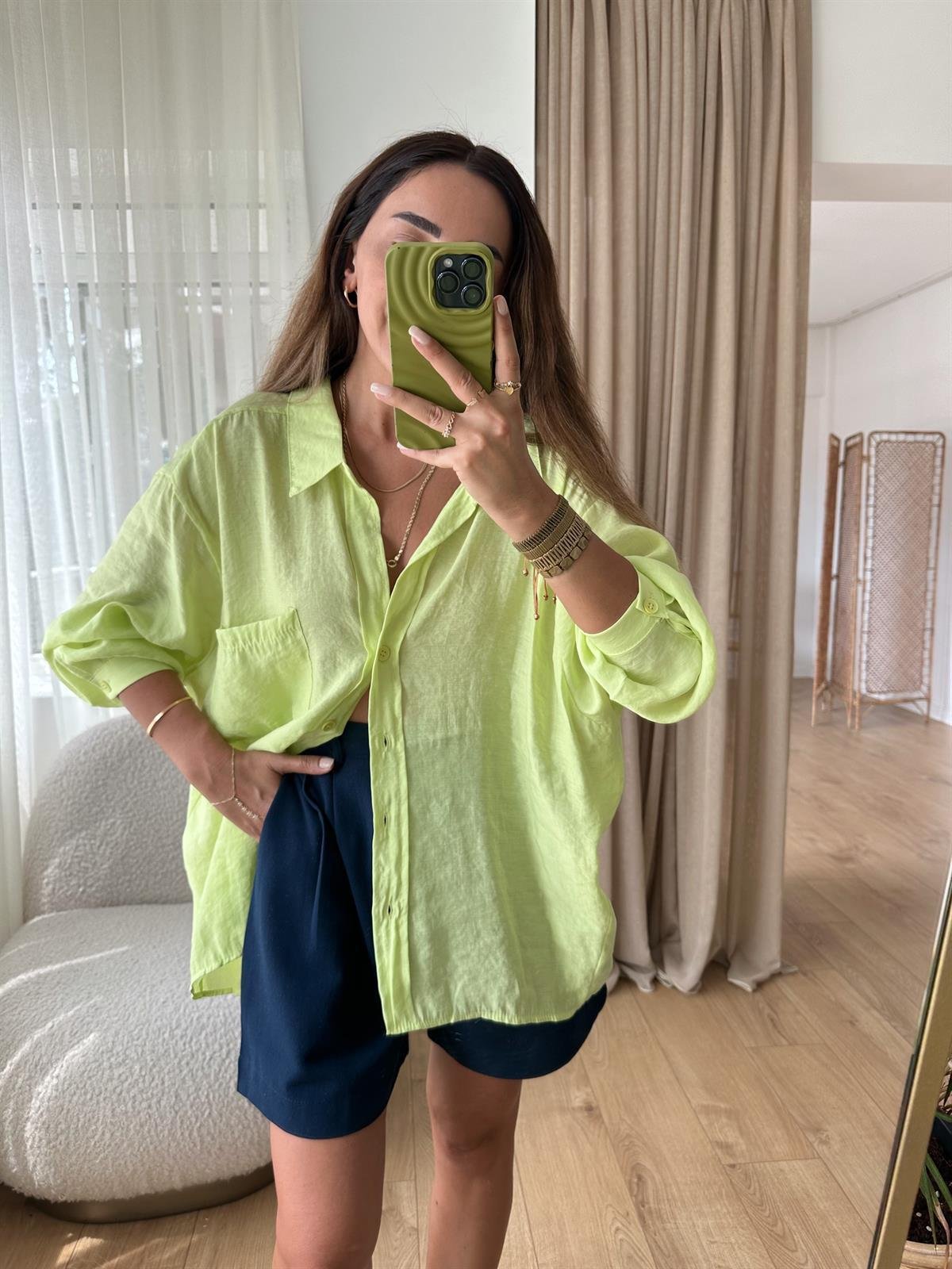 NEON TENSEL OVERSİZE GÖMLEK
