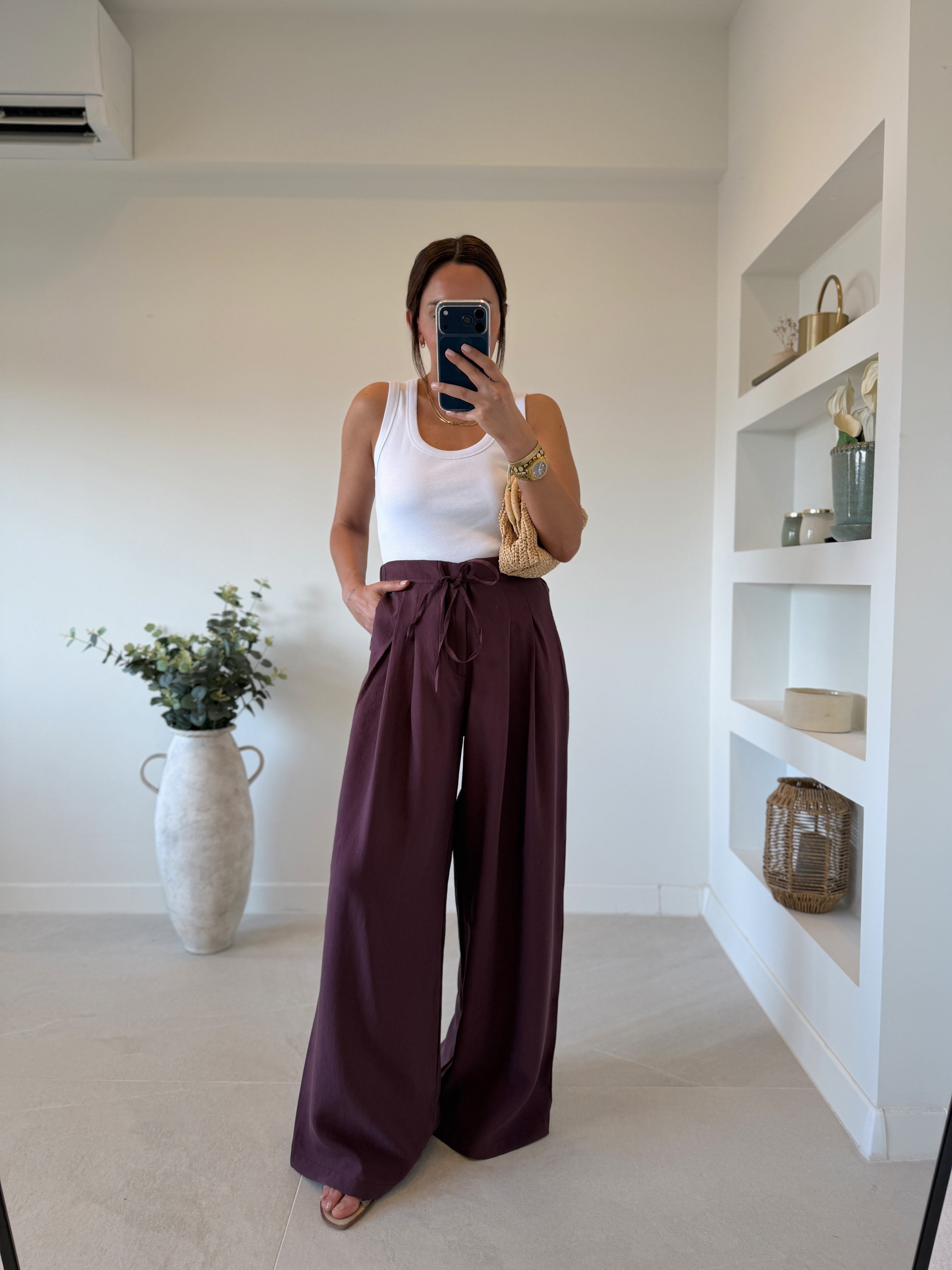 NW929 Bel Detaylı Bordo Tensel Pantolon