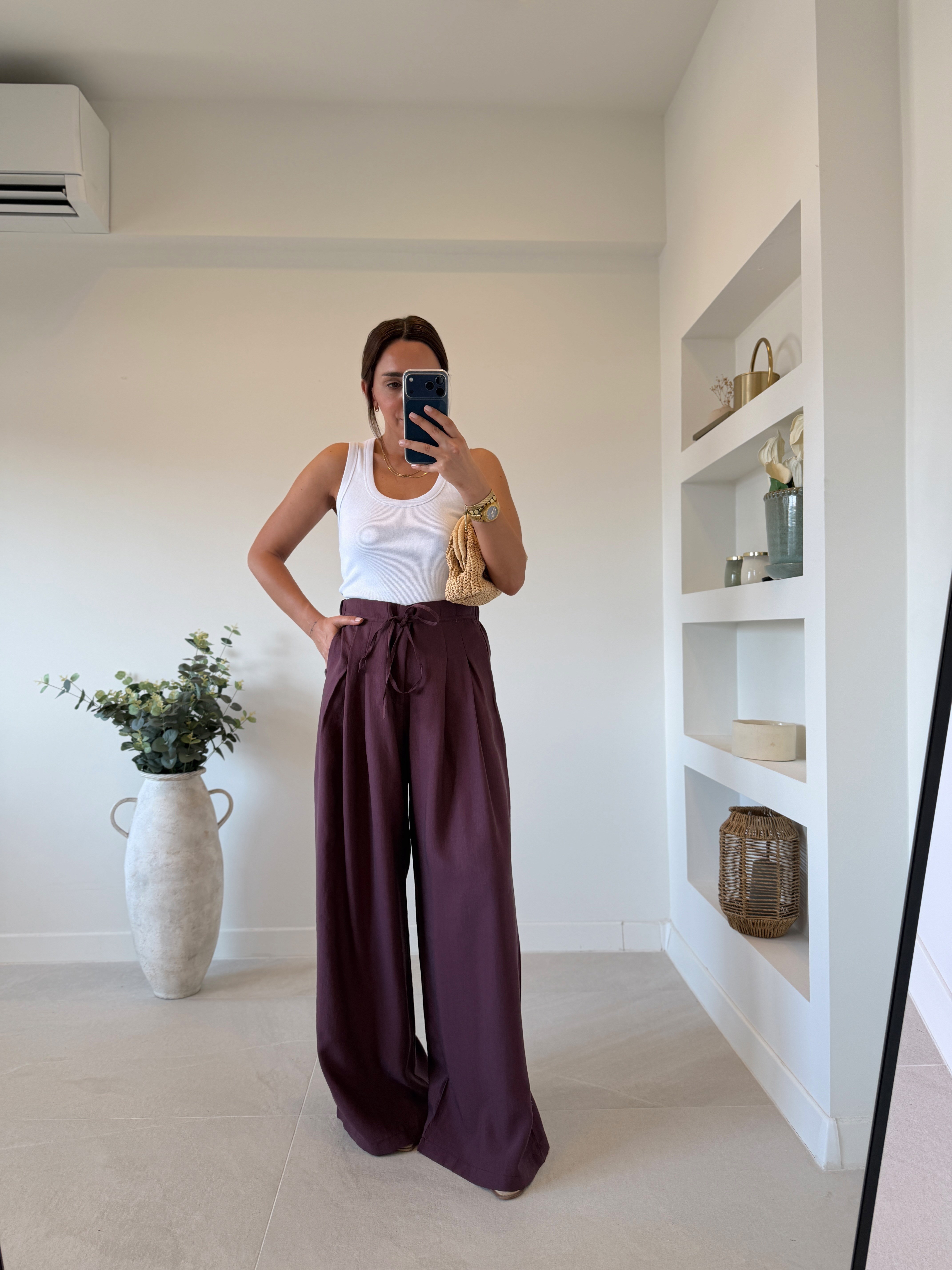 NW929 Bel Detaylı Bordo Tensel Pantolon