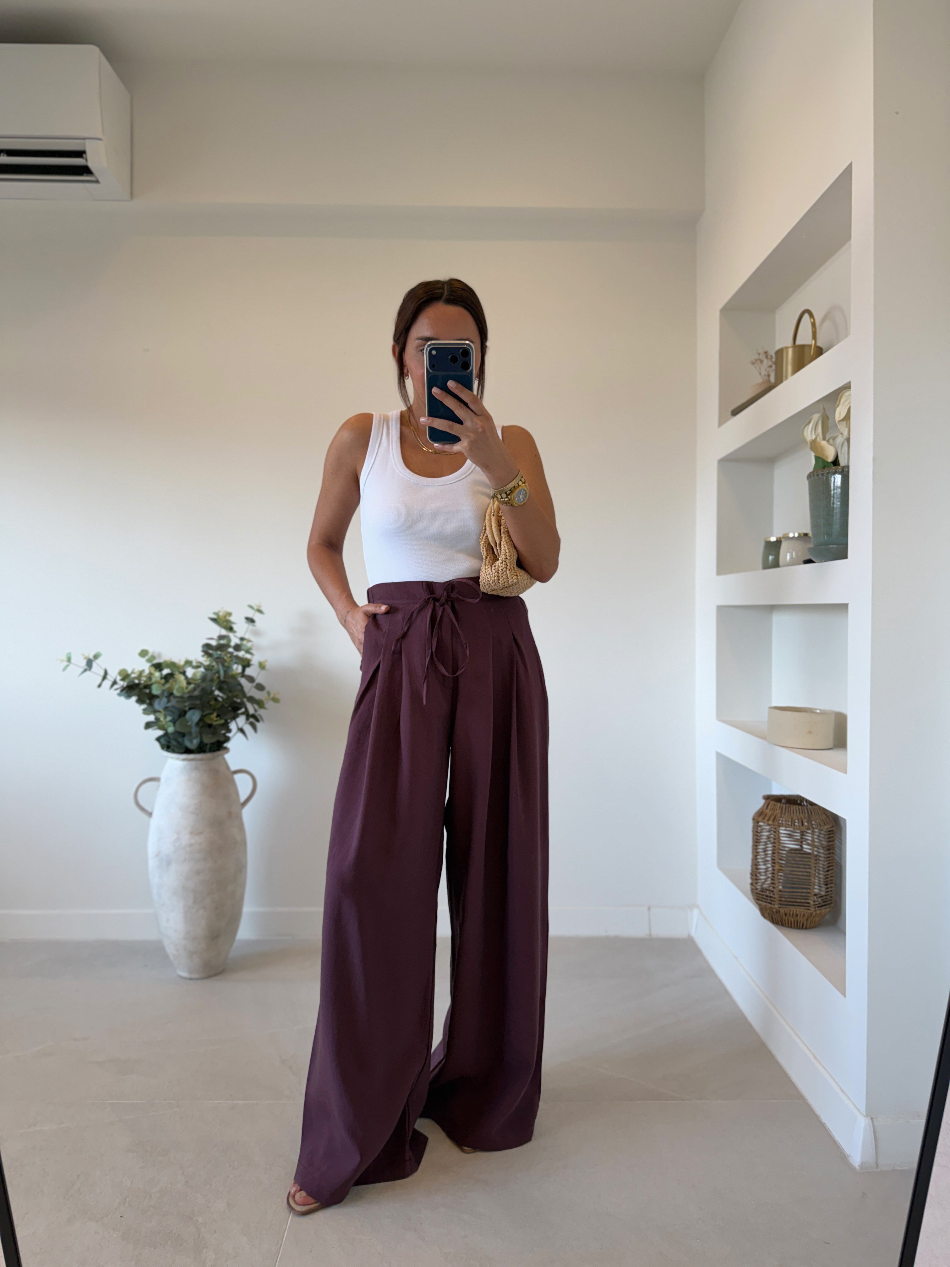 NW929 Bel Detaylı Bordo Tensel Pantolon