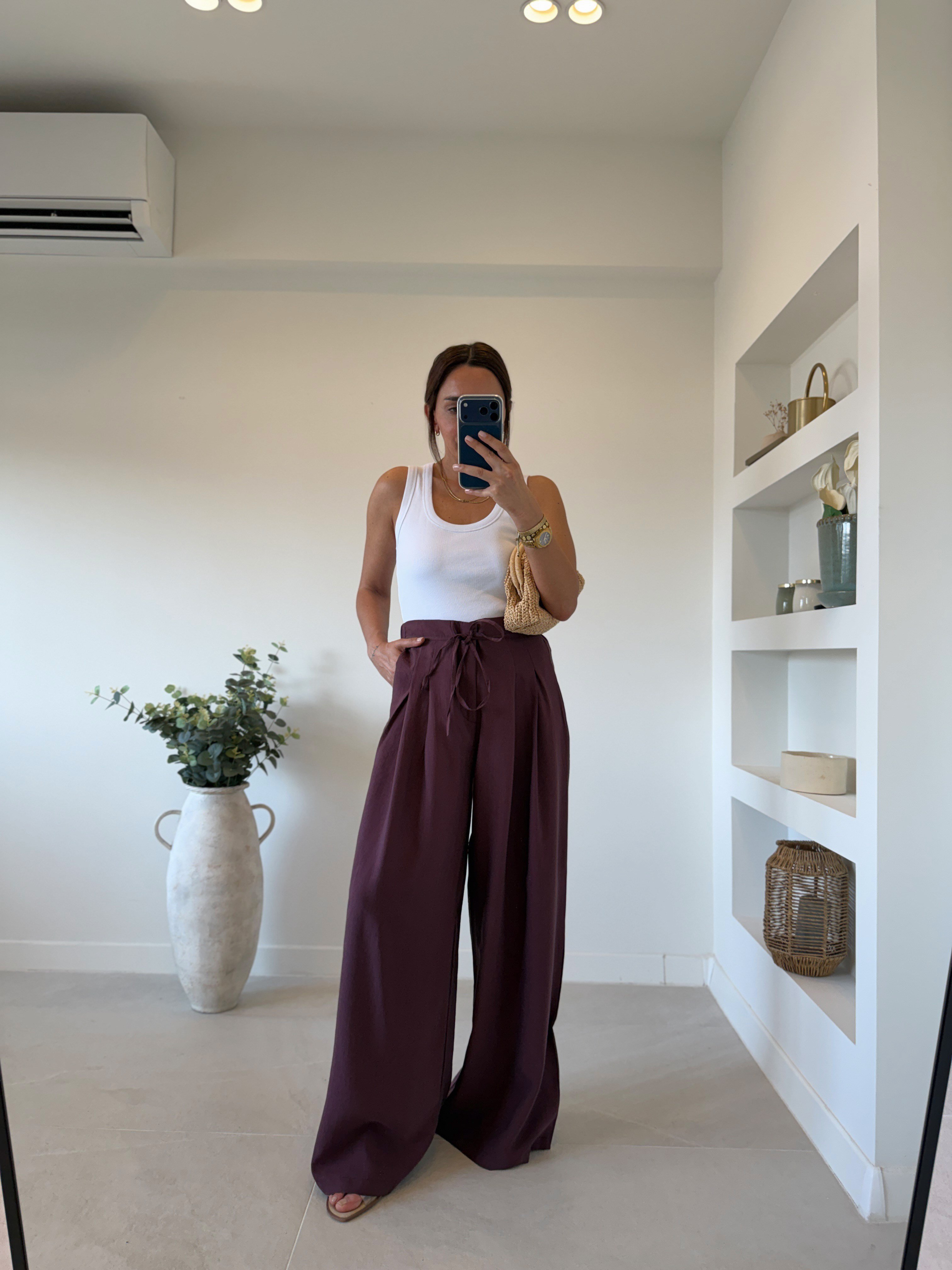 NW929 Bel Detaylı Bordo Tensel Pantolon
