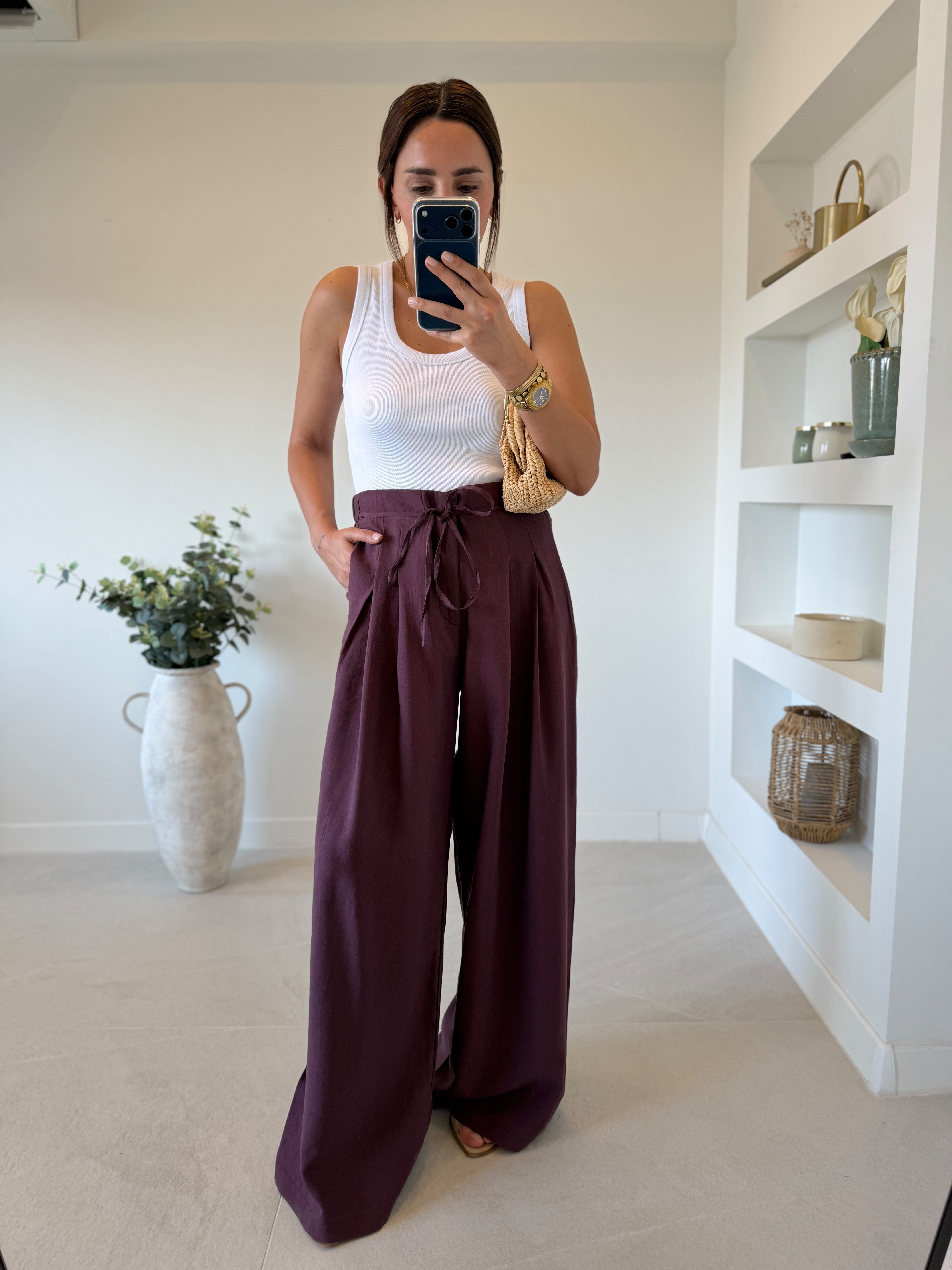 NW929 Bel Detaylı Bordo Tensel Pantolon