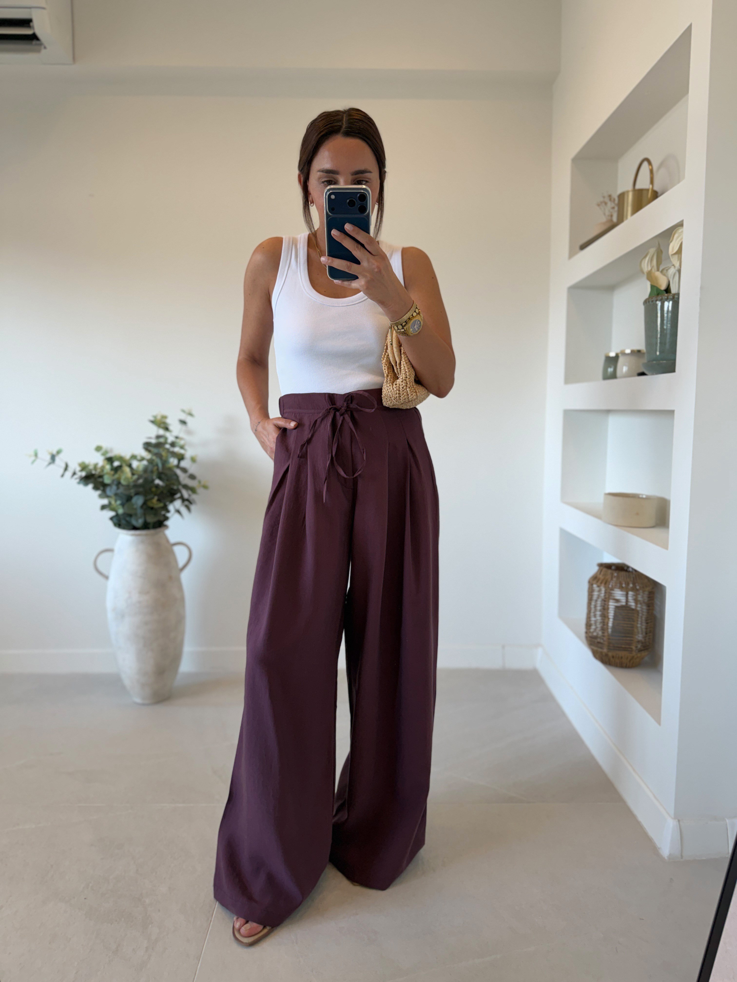 NW929 Bel Detaylı Bordo Tensel Pantolon