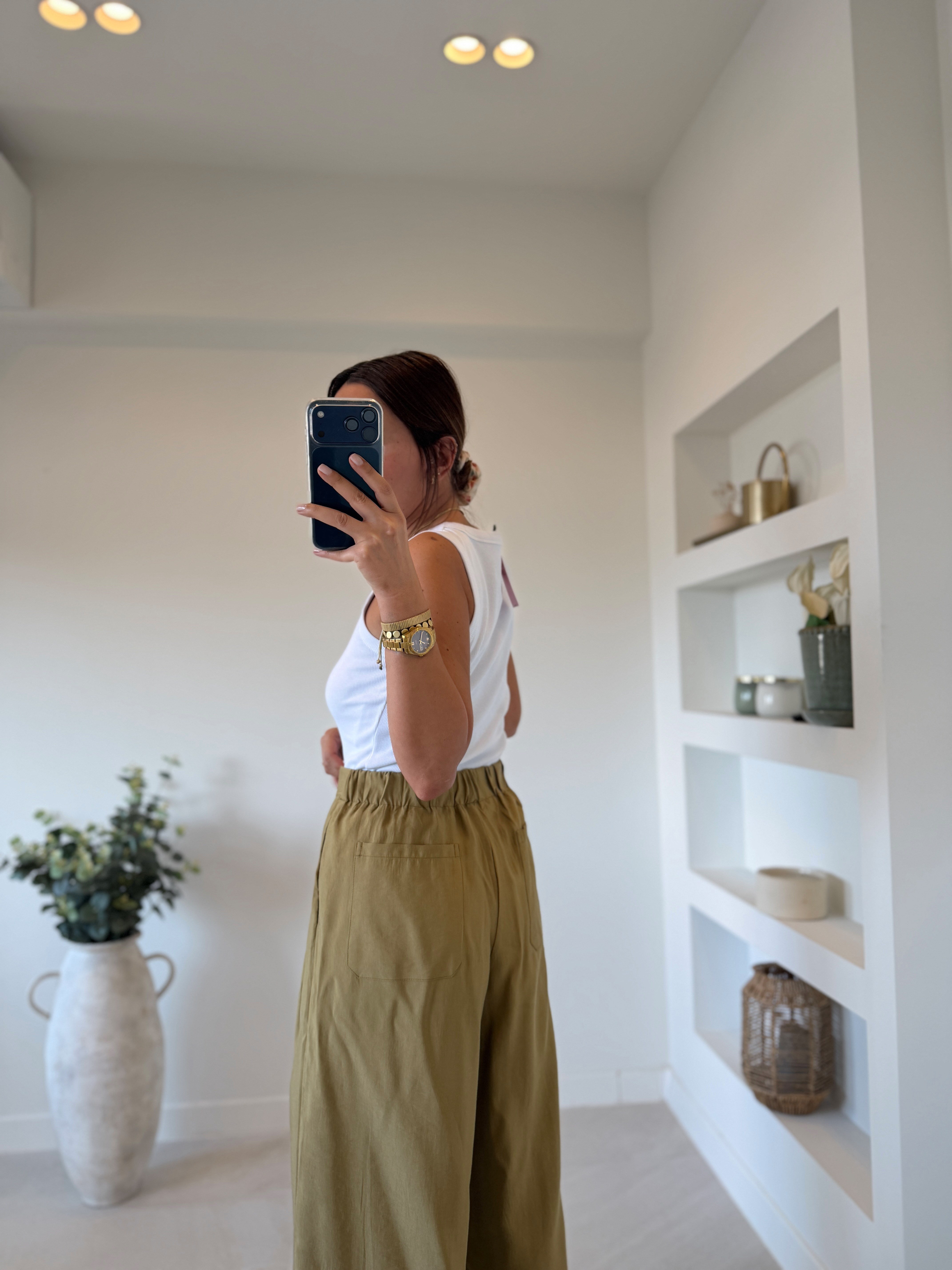 NW929 Bel Detaylı Olive Tensel Pantolon