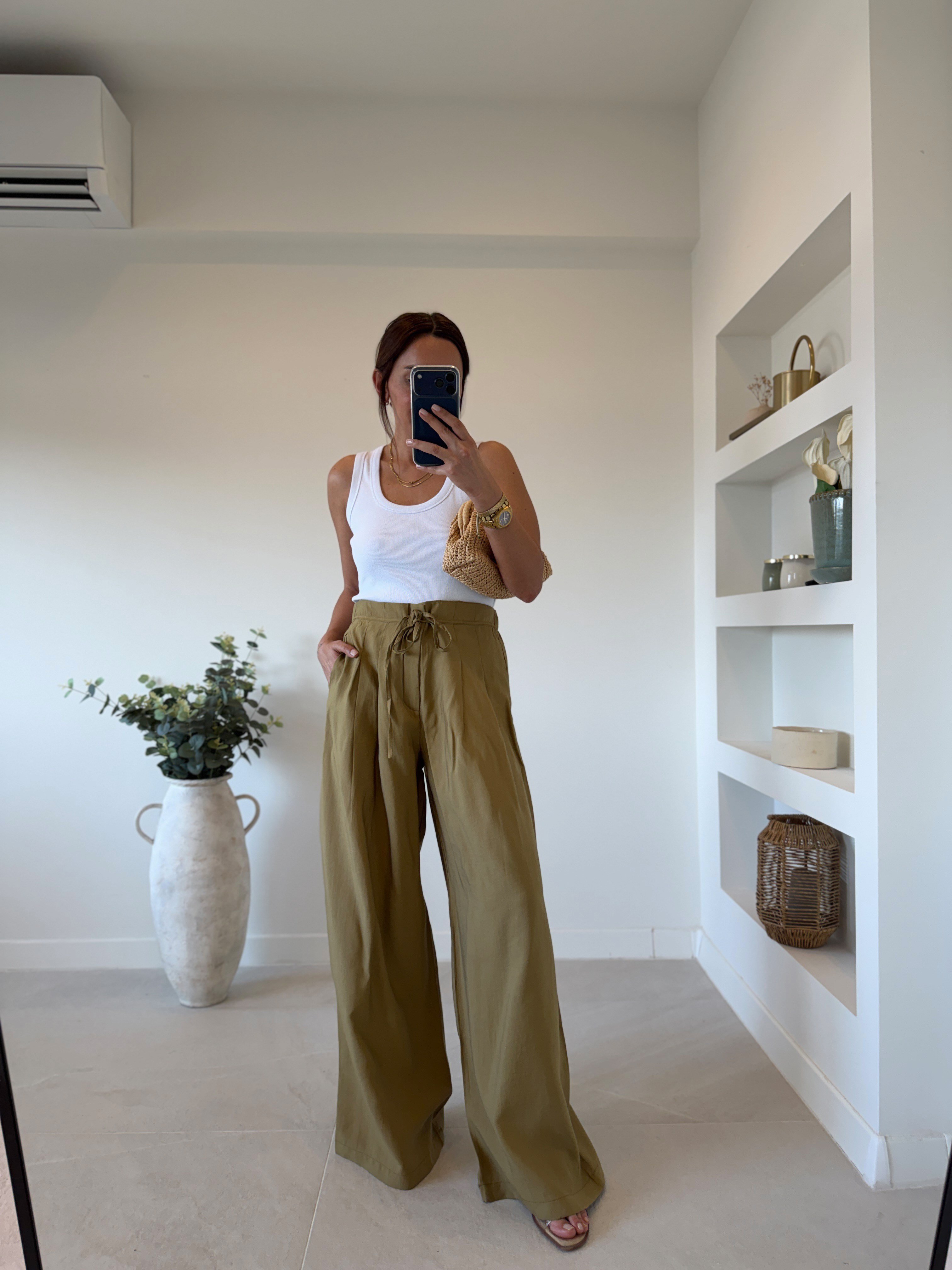 NW929 Bel Detaylı Olive Tensel Pantolon