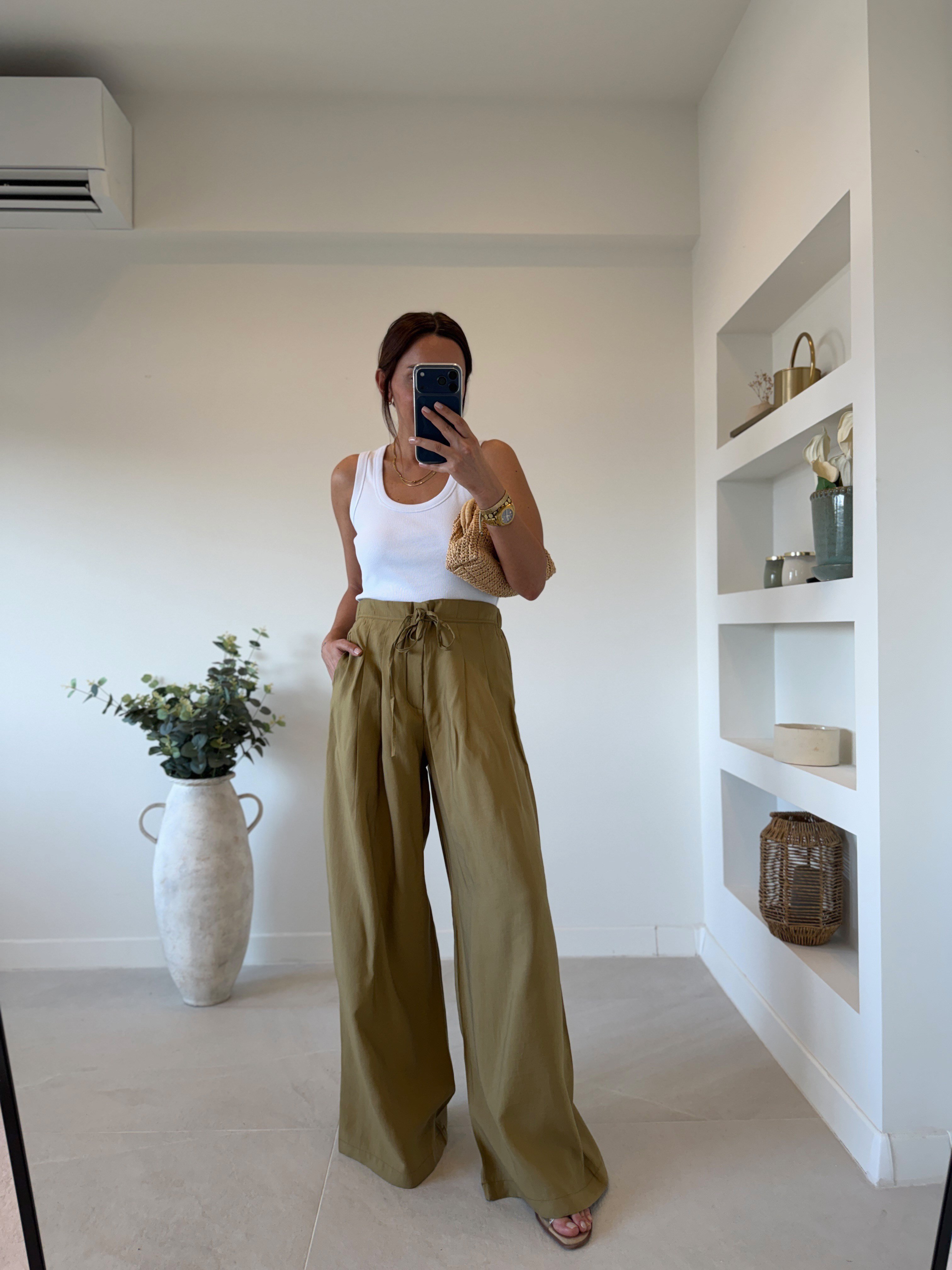 NW929 Bel Detaylı Olive Tensel Pantolon