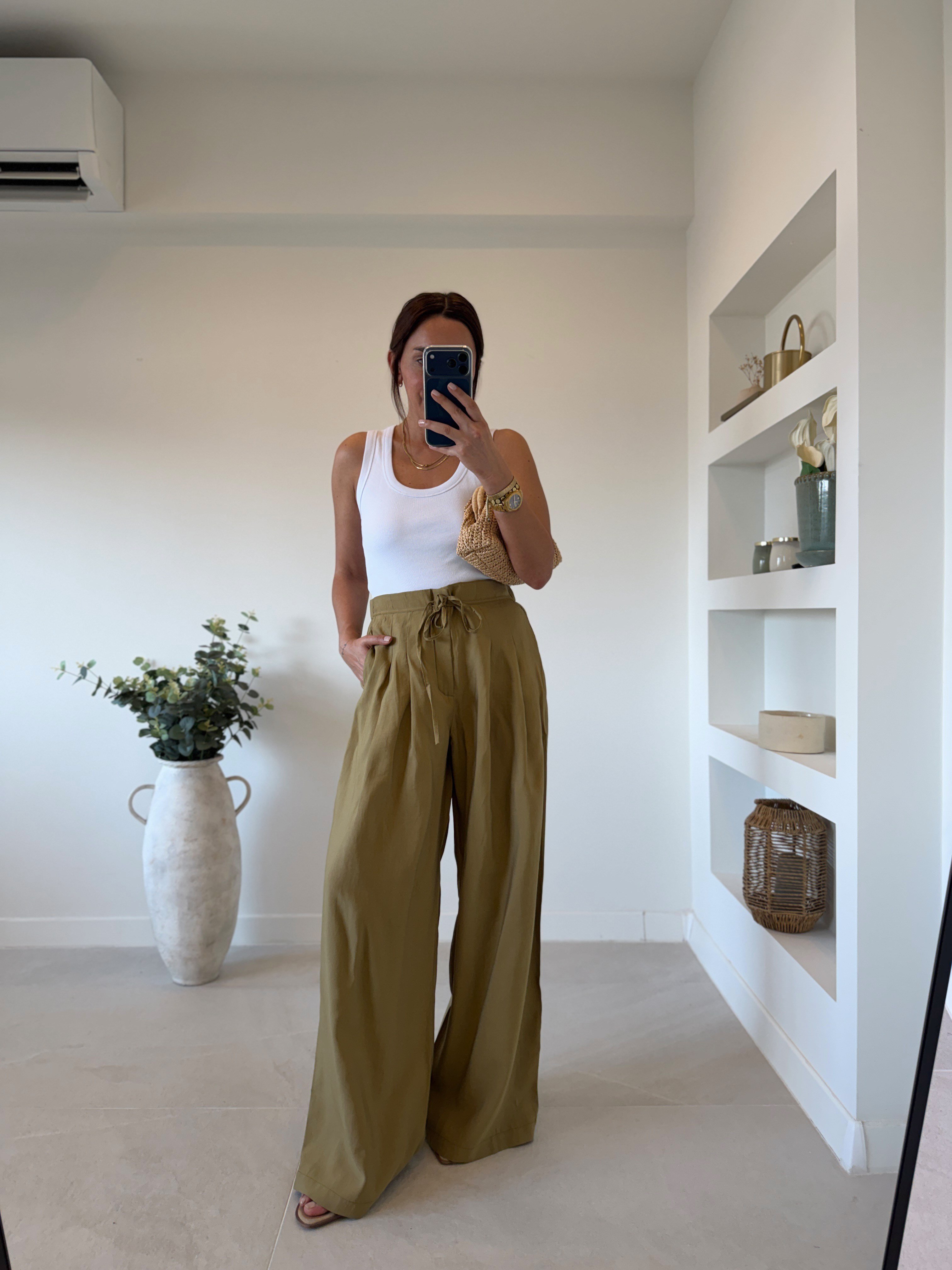 NW929 Bel Detaylı Olive Tensel Pantolon
