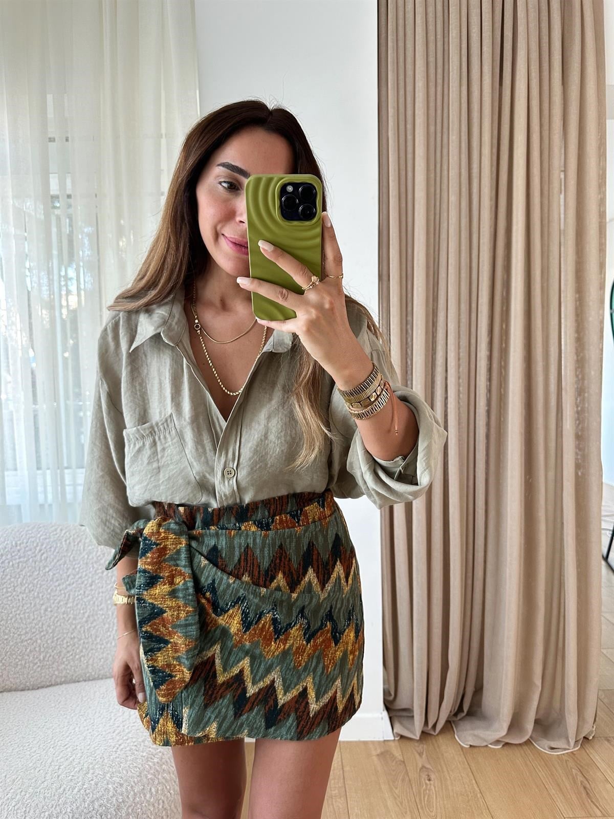 OLIVE TENSEL OVERSİZE GÖMLEK