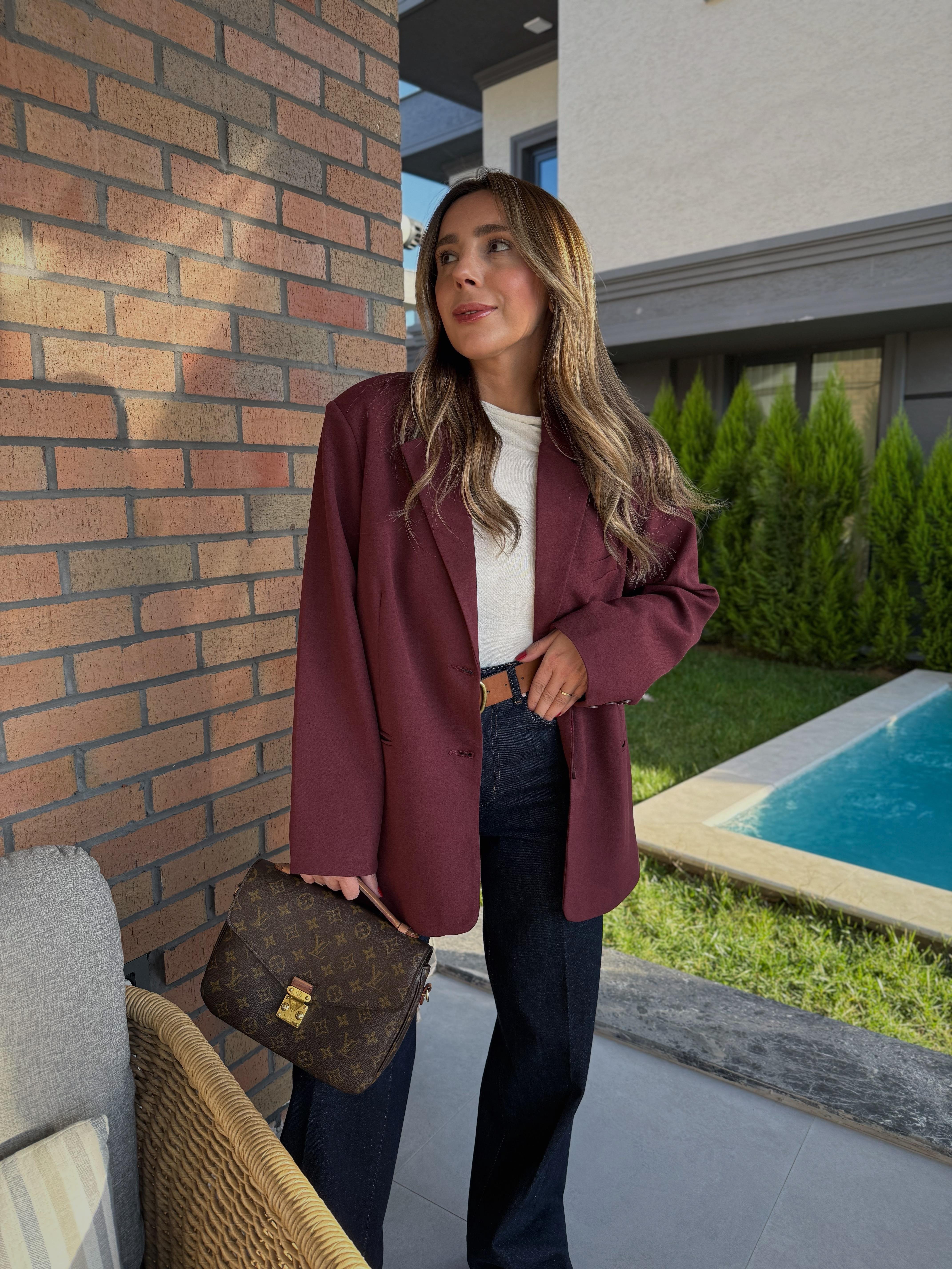 Palm Bordo Oversize Astarlı Blazer Ceket 