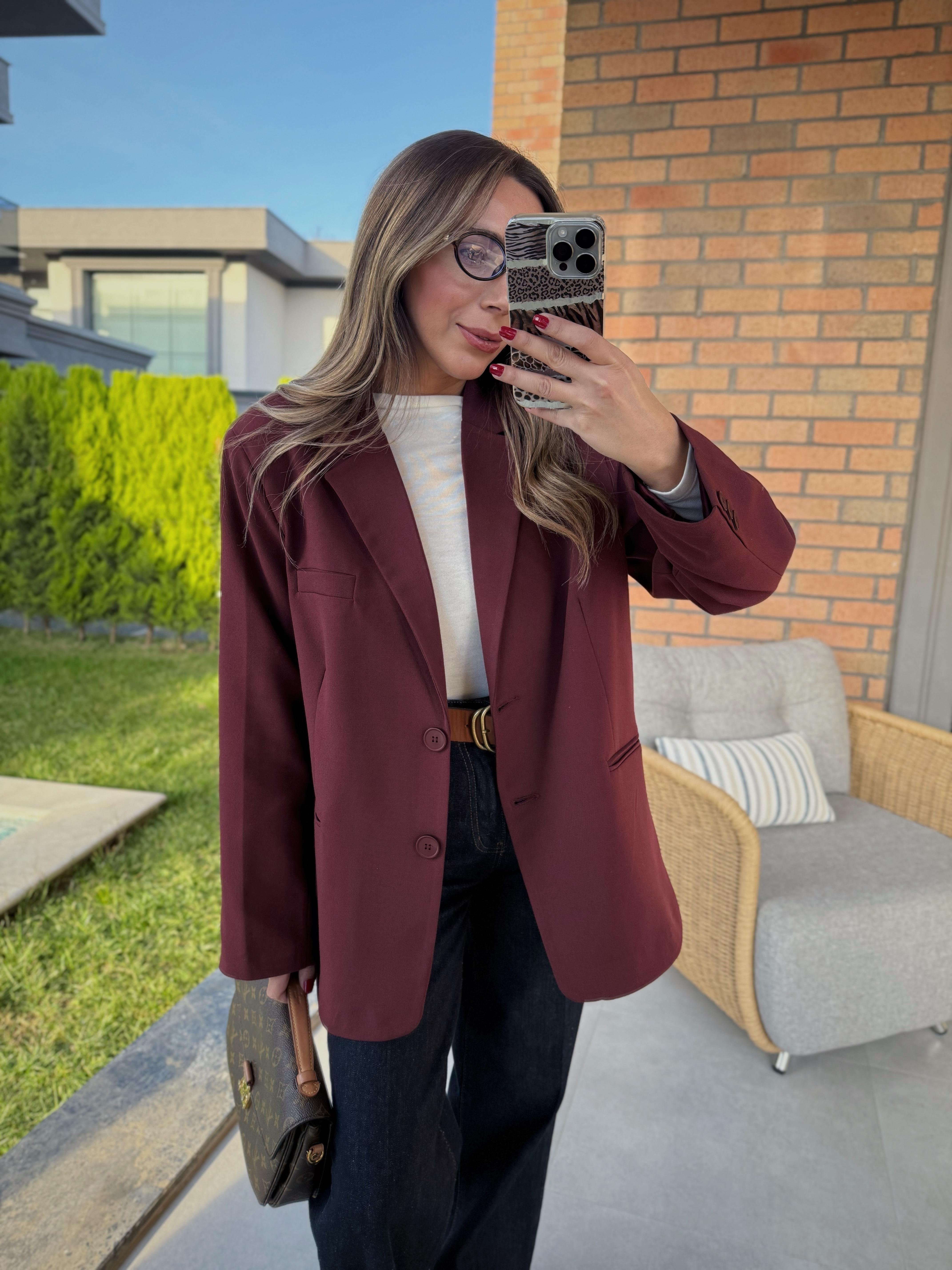 Palm Bordo Oversize Astarlı Blazer Ceket 