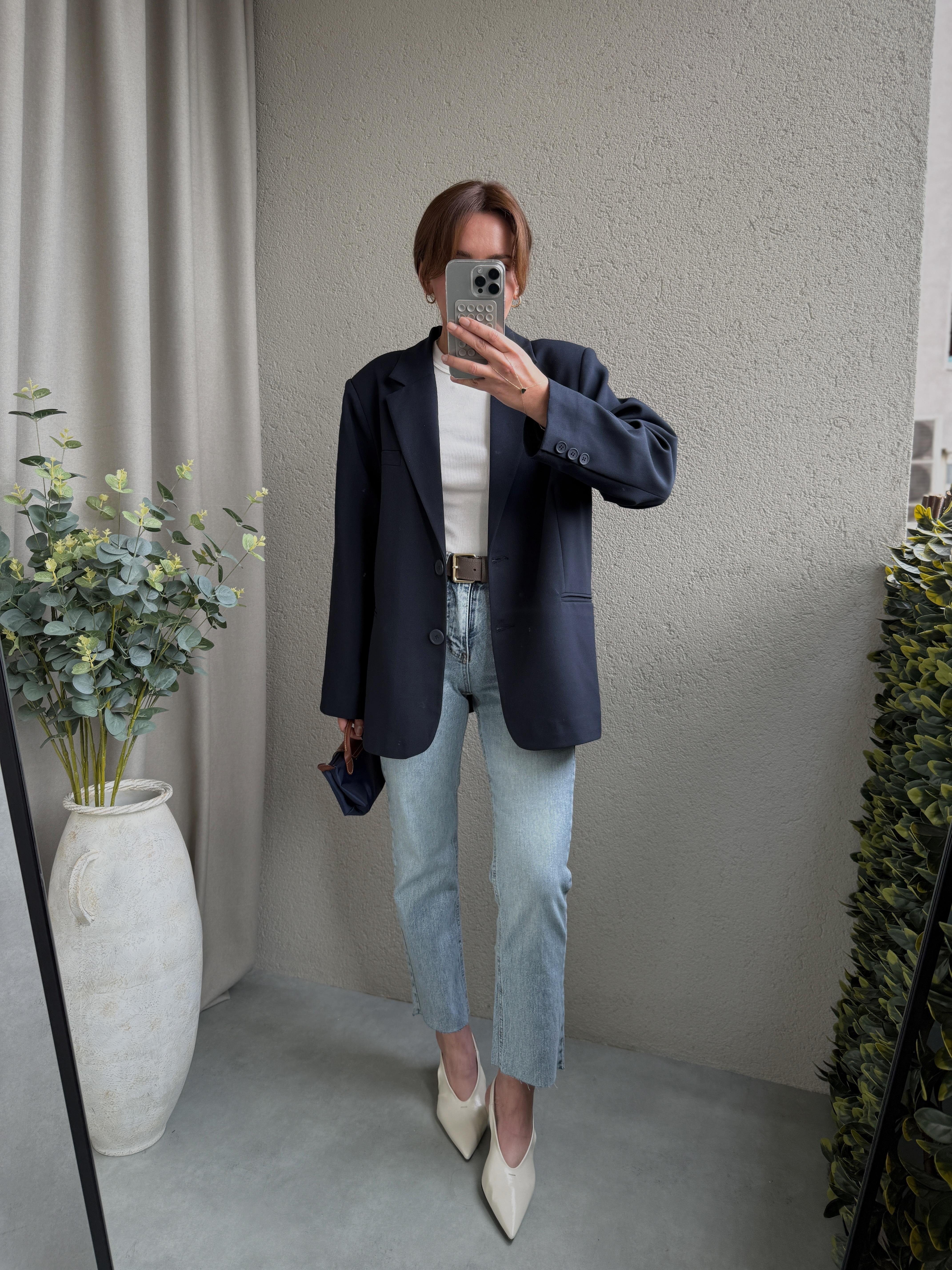 Palm Lacivert Oversize Astarlı Blazer Ceket