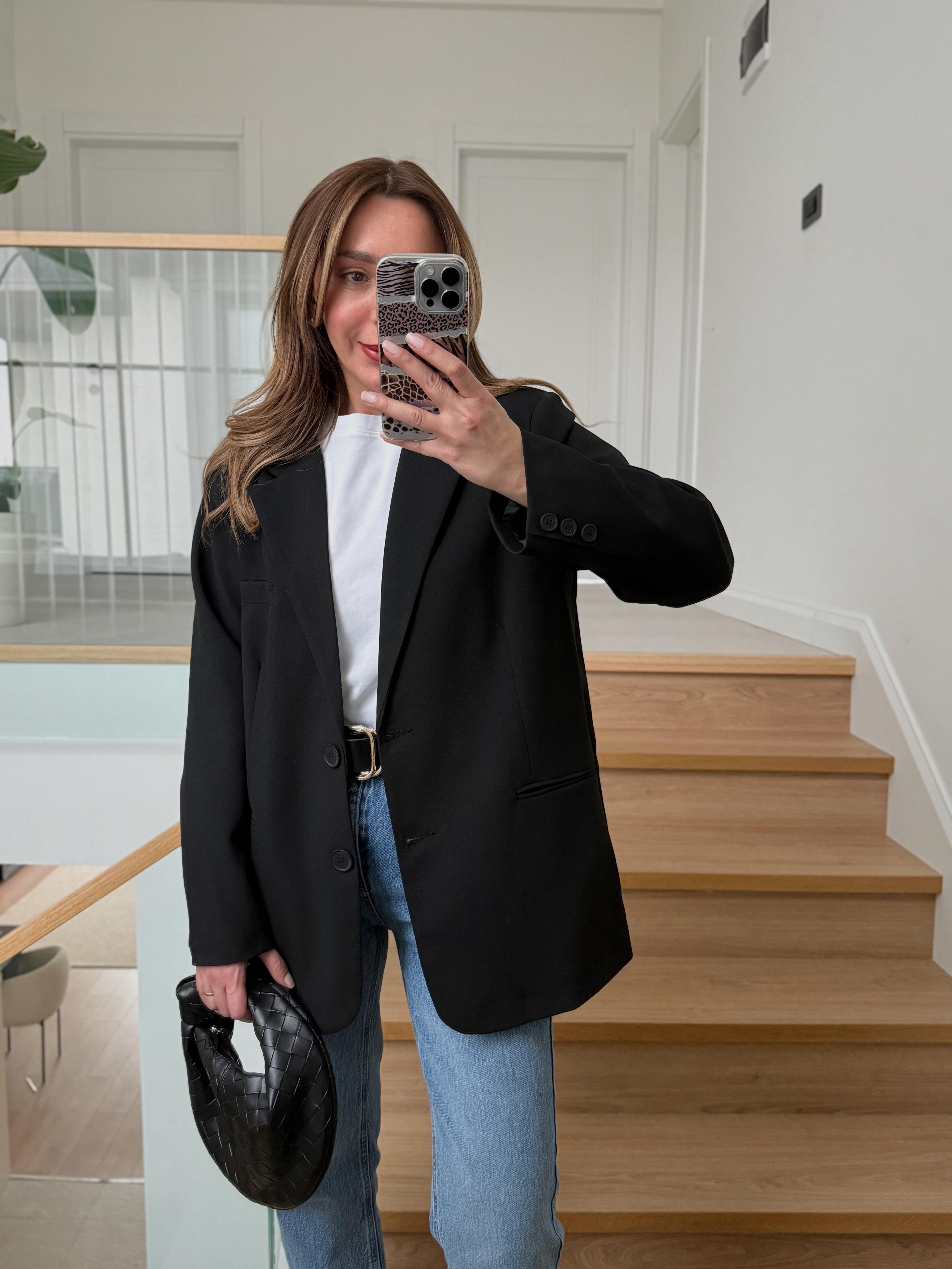 Palm Siyah Oversize Astarlı Blazer Ceket 