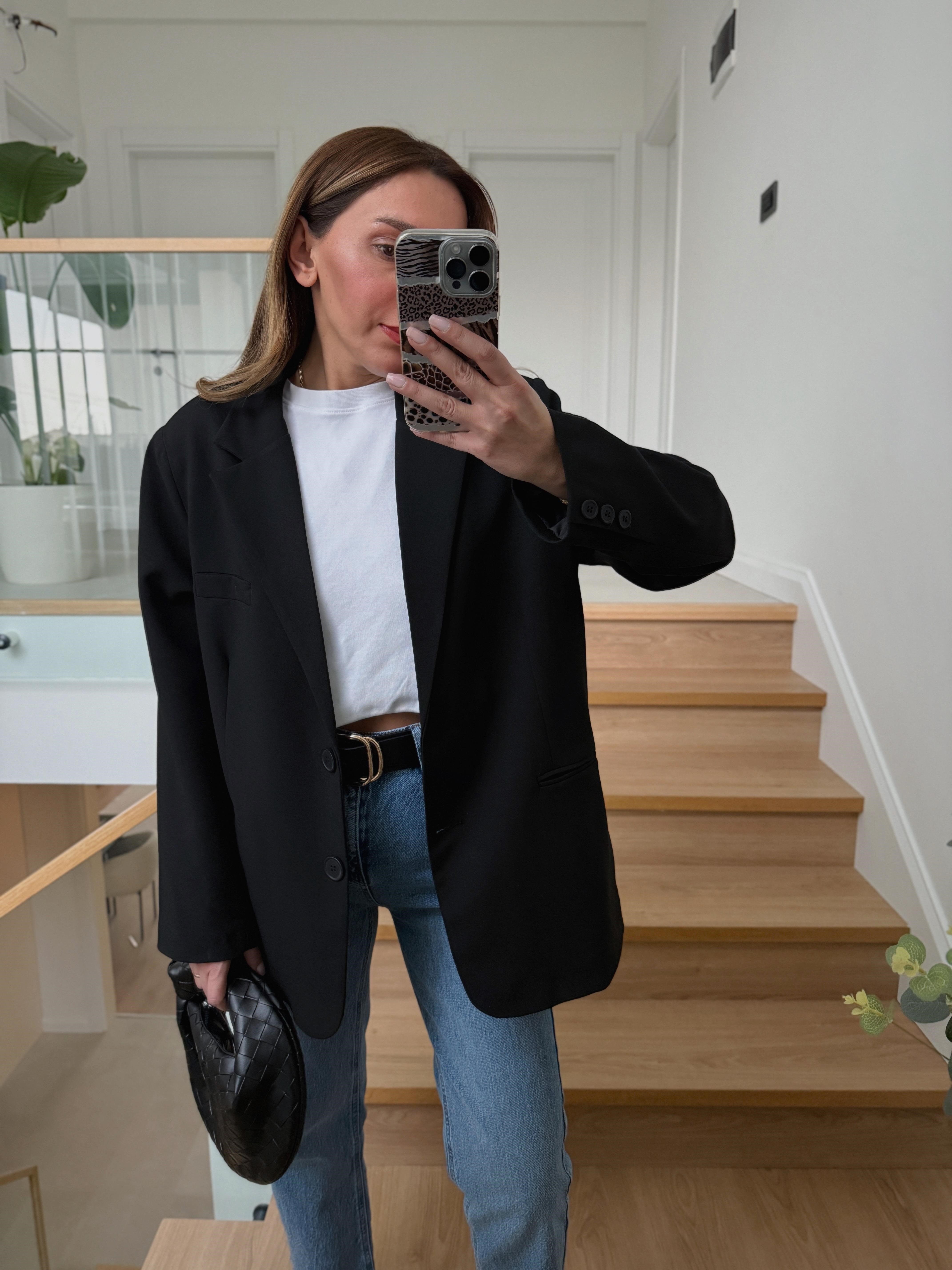 Palm Siyah Oversize Astarlı Blazer Ceket 