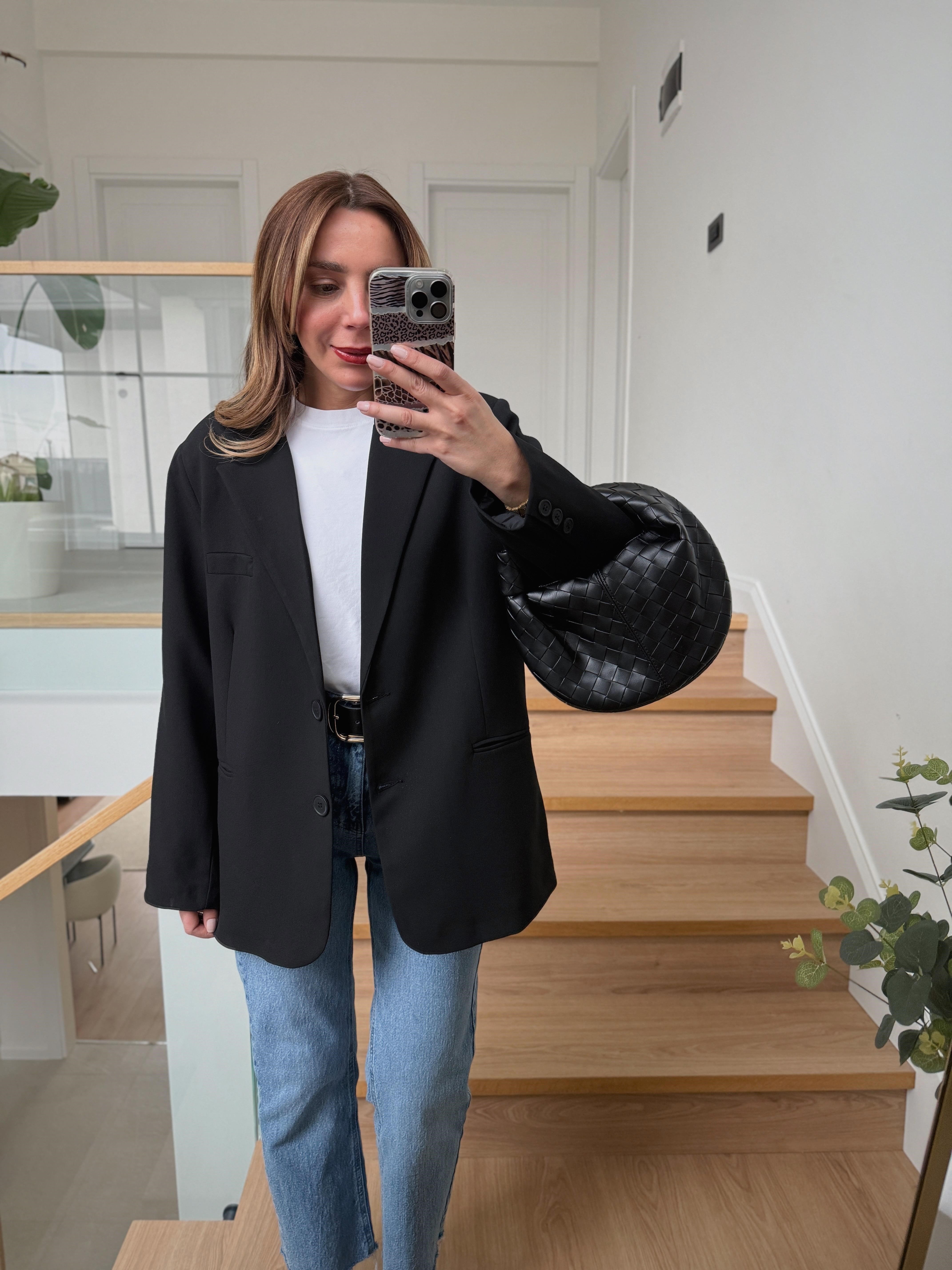 Palm Siyah Oversize Astarlı Blazer Ceket 