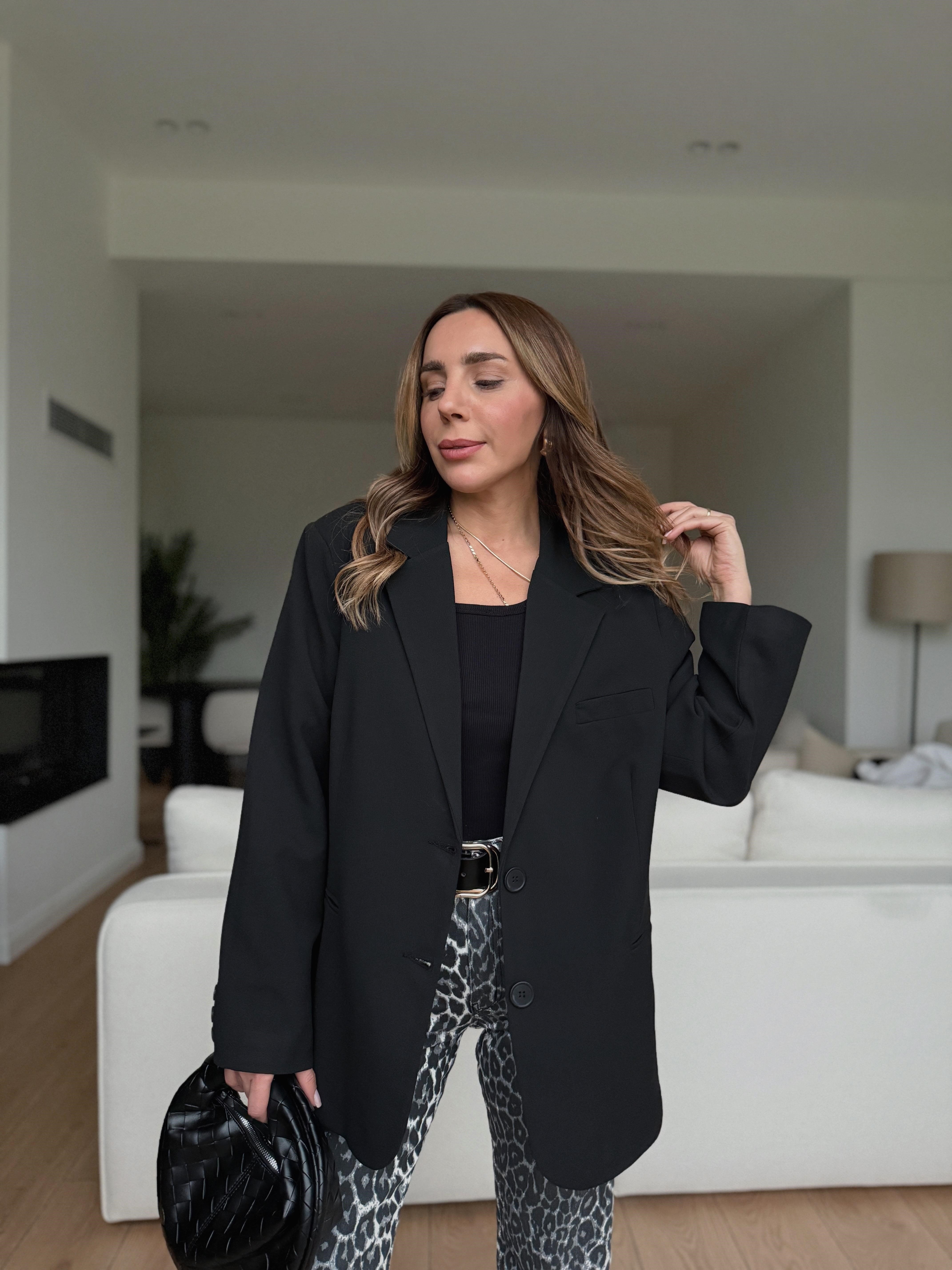 Palm Siyah Oversize Astarlı Blazer Ceket 