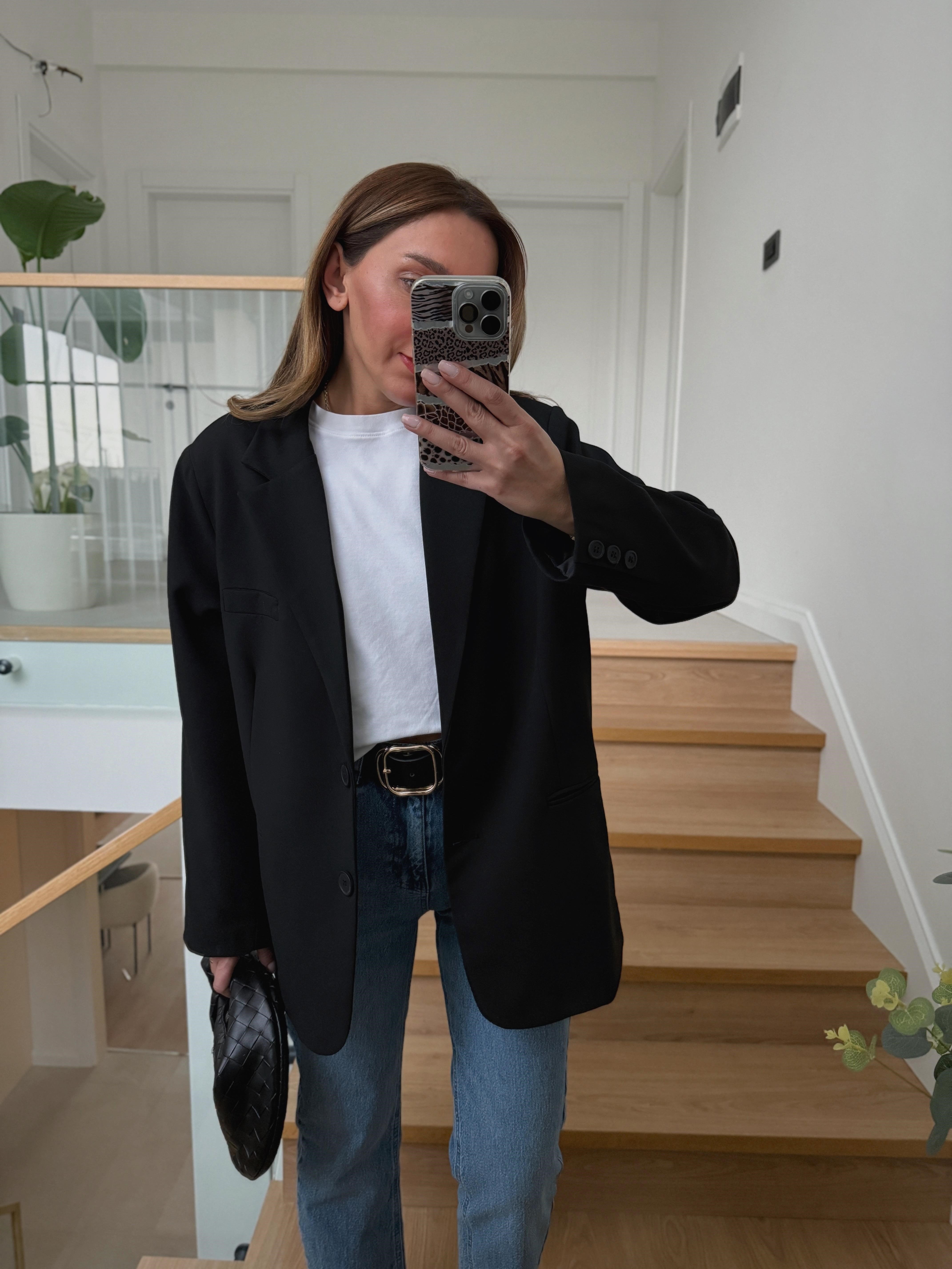 Palm Siyah Oversize Astarlı Blazer Ceket 