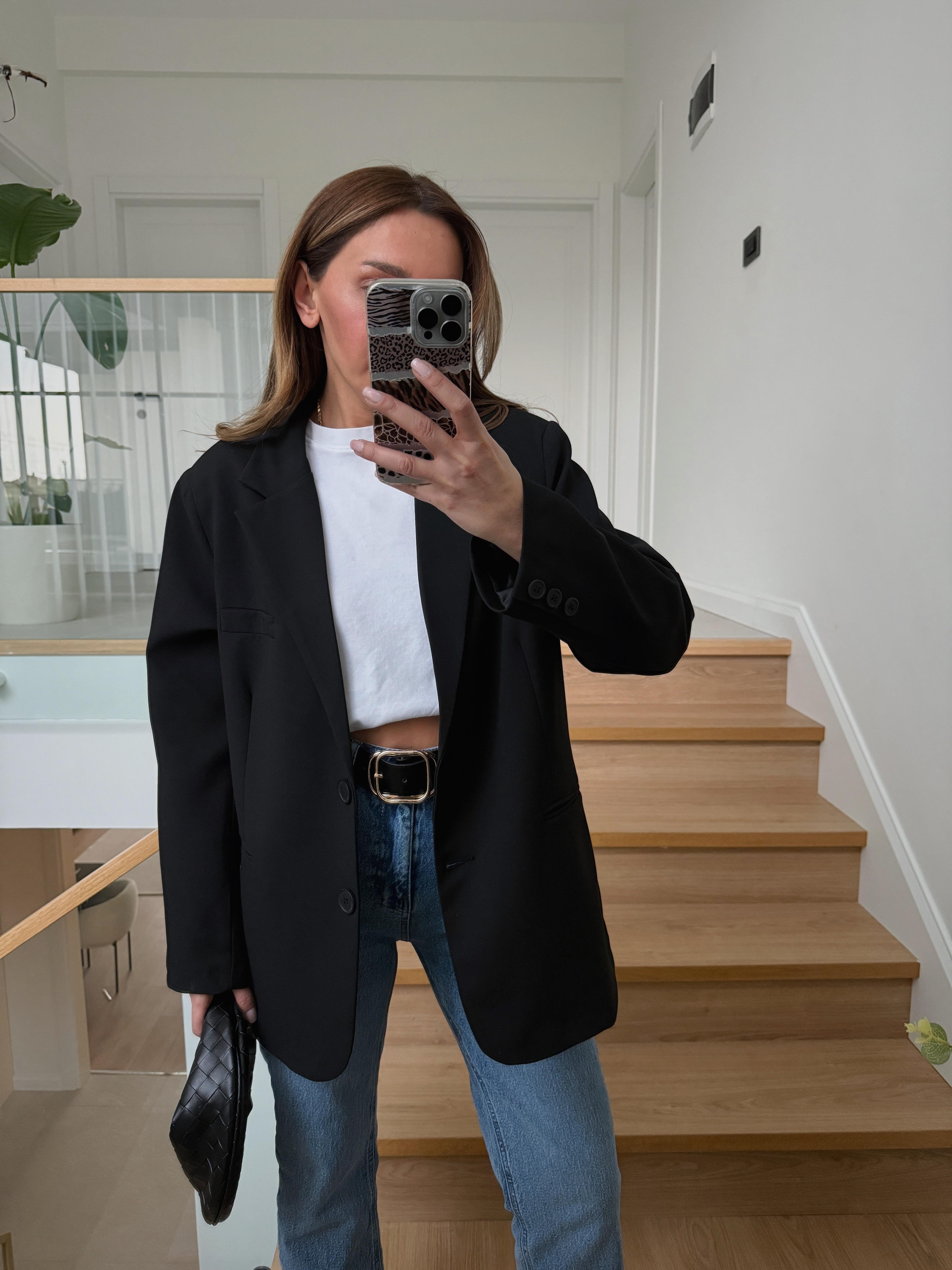 Palm Siyah Oversize Astarlı Blazer Ceket 
